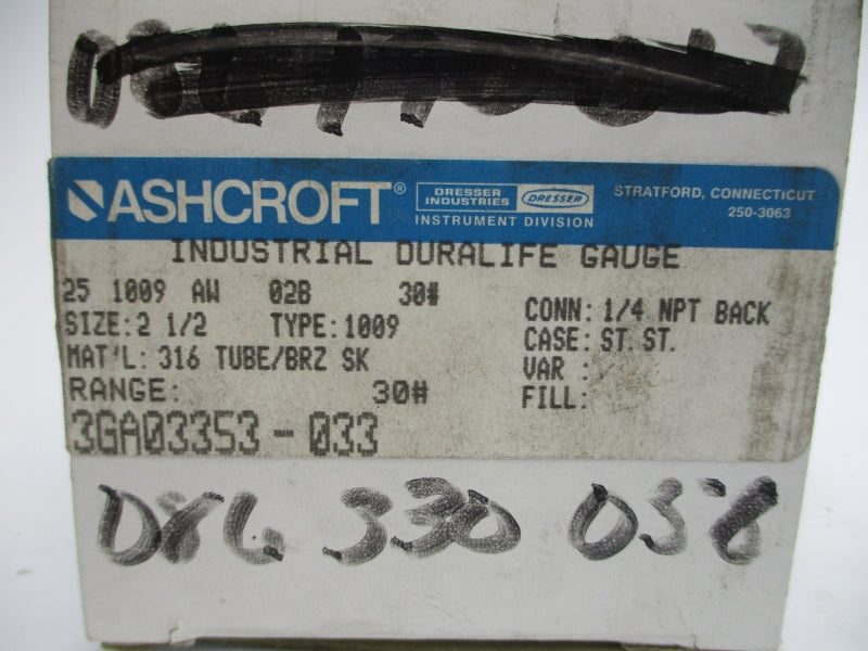 ASHCROFT 251009AW02B30# 0-30PSI 2-1/2" NSMP