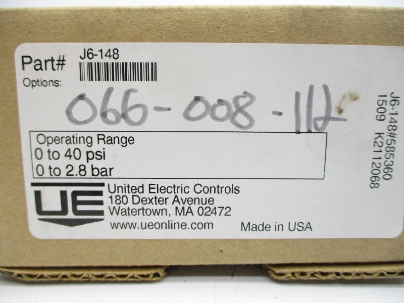 UNITED ELECTRIC J6-148 480VAC 15A 0-40PSI NSMP