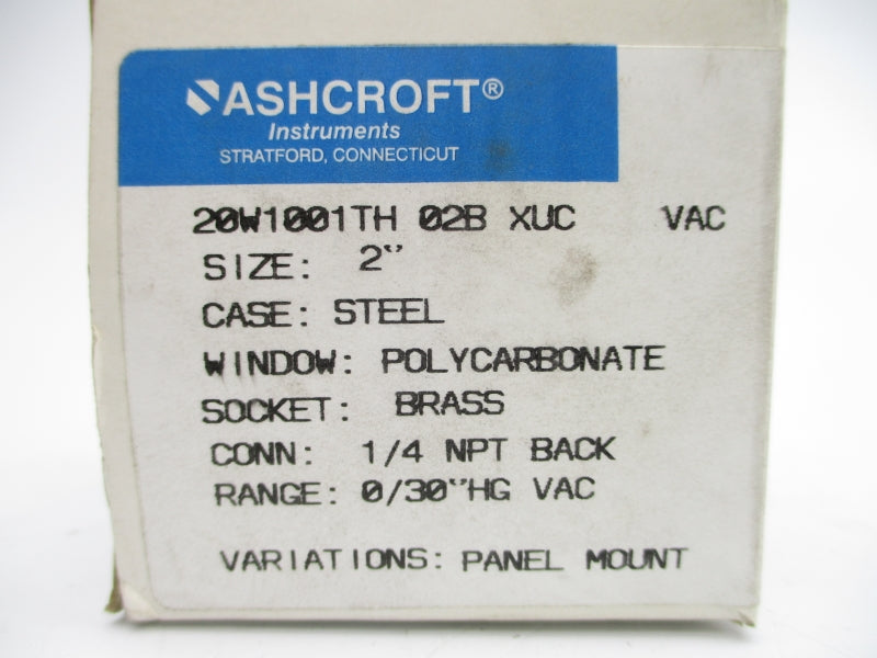 ASHCROFT 20W1001TH02BXUCVAC 0/30"HGVAC 2" NSMP