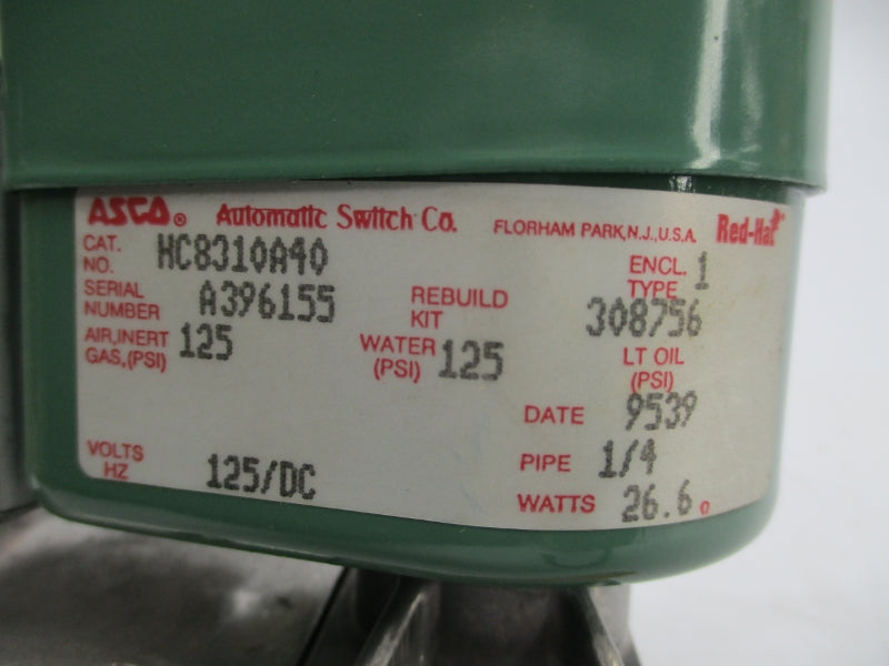 ASCO HC8310A40 125VDC 125PSI 1/4" NSNP