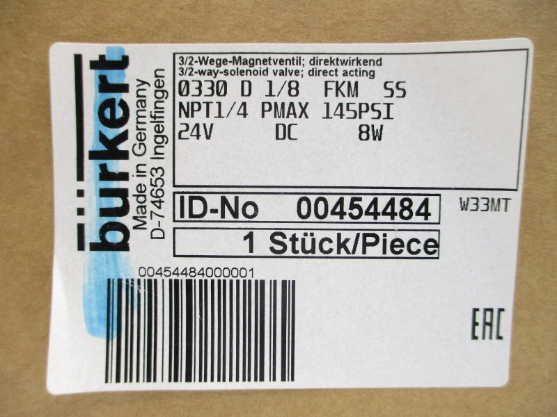 BURKERT 00454484 24VDC 145PSI NSMP