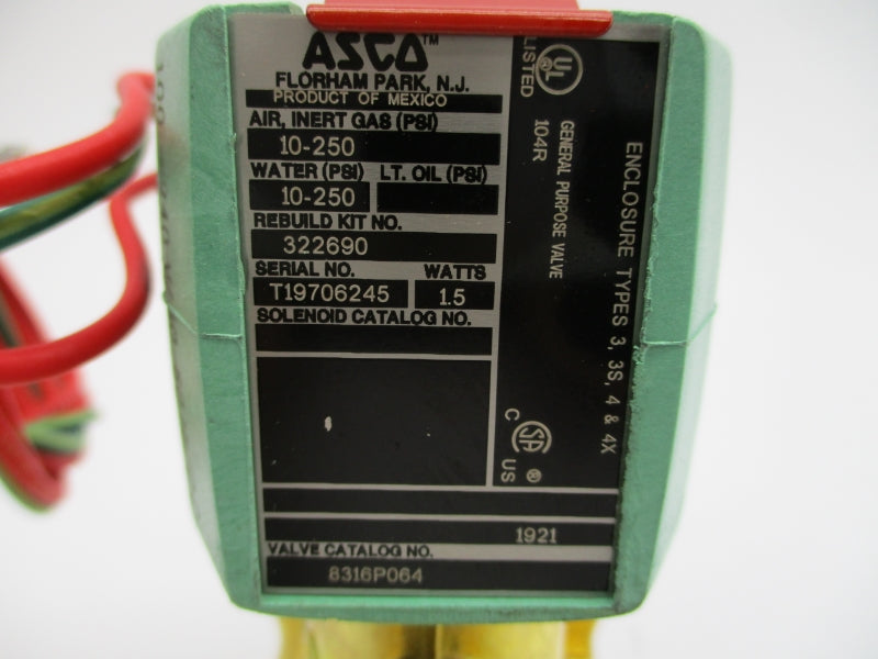 ASCO 8316P064 100-240VDC 10-250PSI 1/2" NSMP