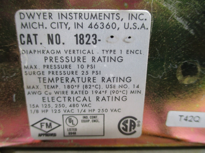 DWYER 1823-00 480VAC 15A 25PSI NSNP