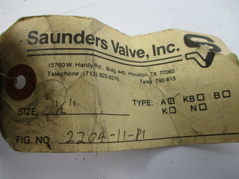 SAUNDERS VALVE 2204-11-P1 TYPE A 1/2" NSNP