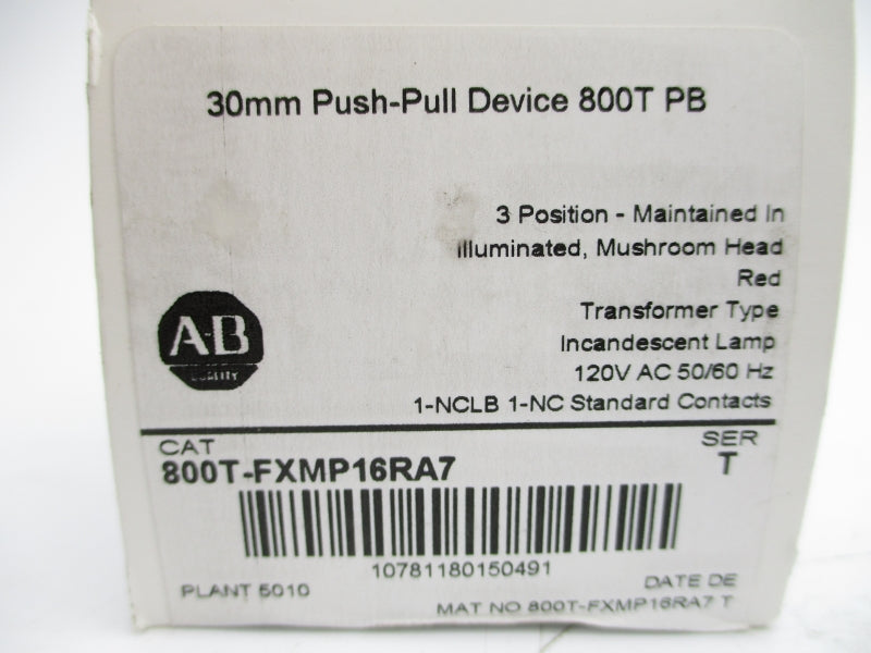 ALLEN BRADLEY 800T-FXMP16RA7 SER. T 120VAC (WH) NSFS
