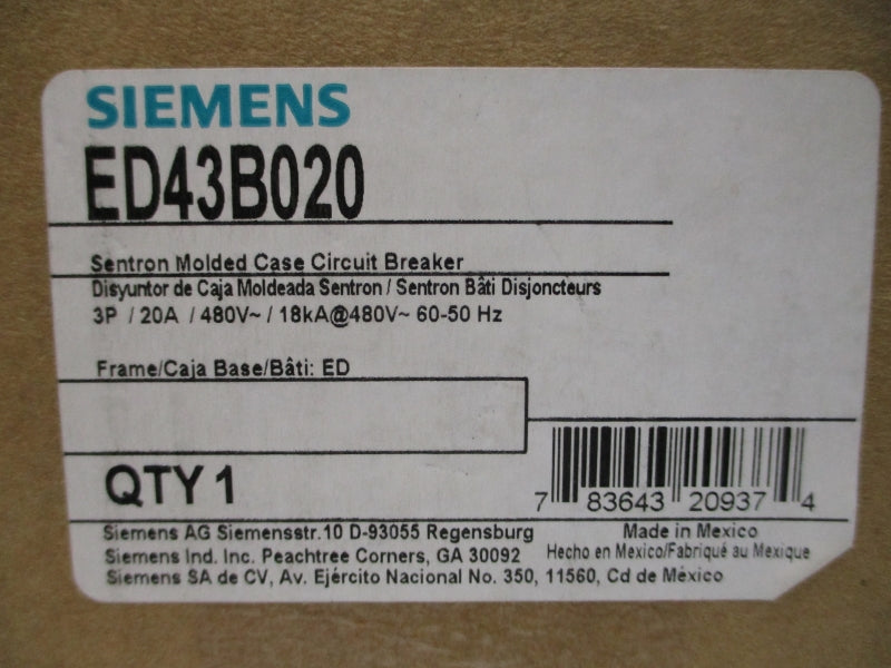 SIEMENS ED43B020 480V 20A NSMP