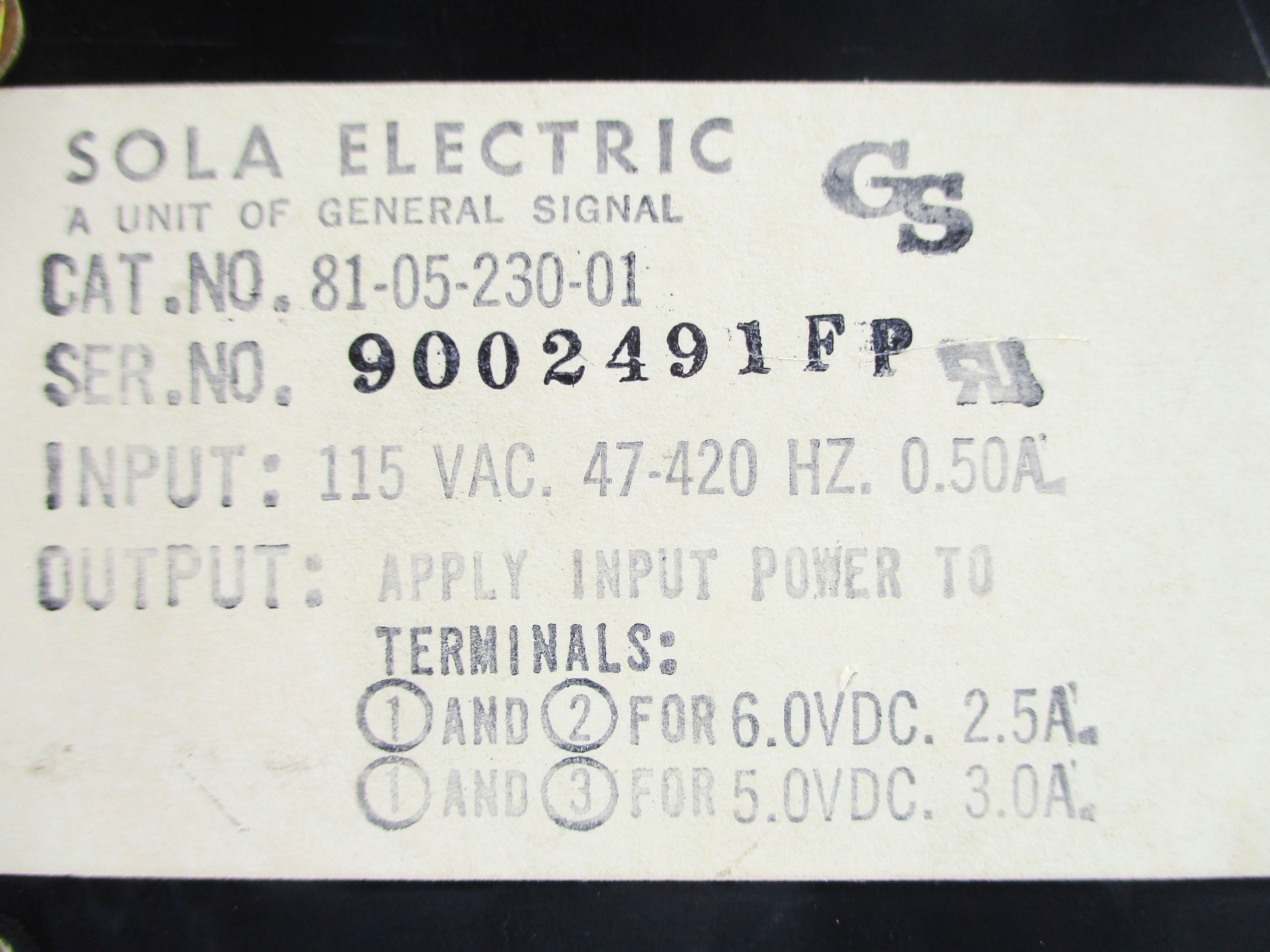 SOLA ELECTRIC 81-05-230-01 NSNP