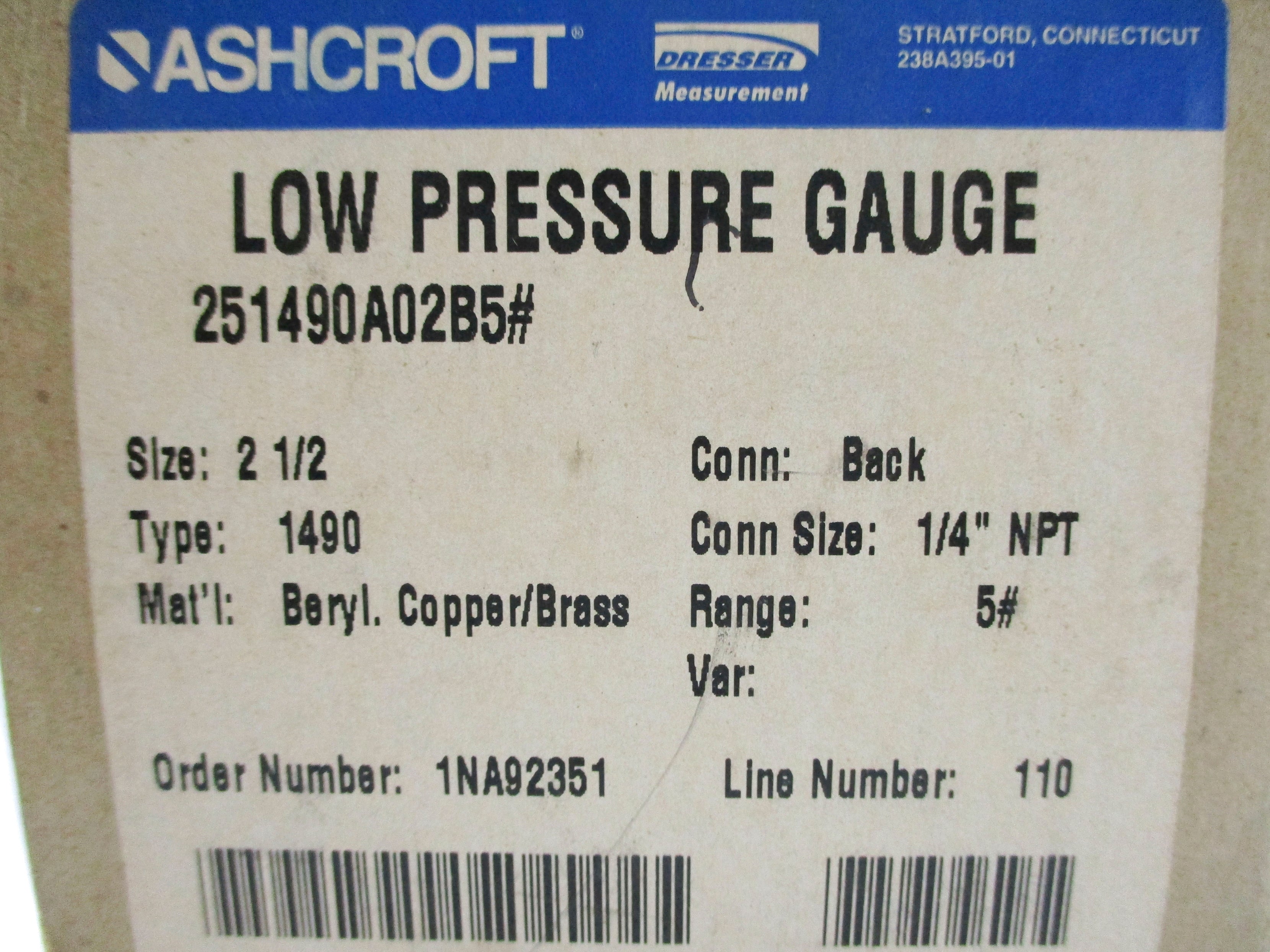 ASHCROFT 251490A02B5# 0-5PSI NSMP