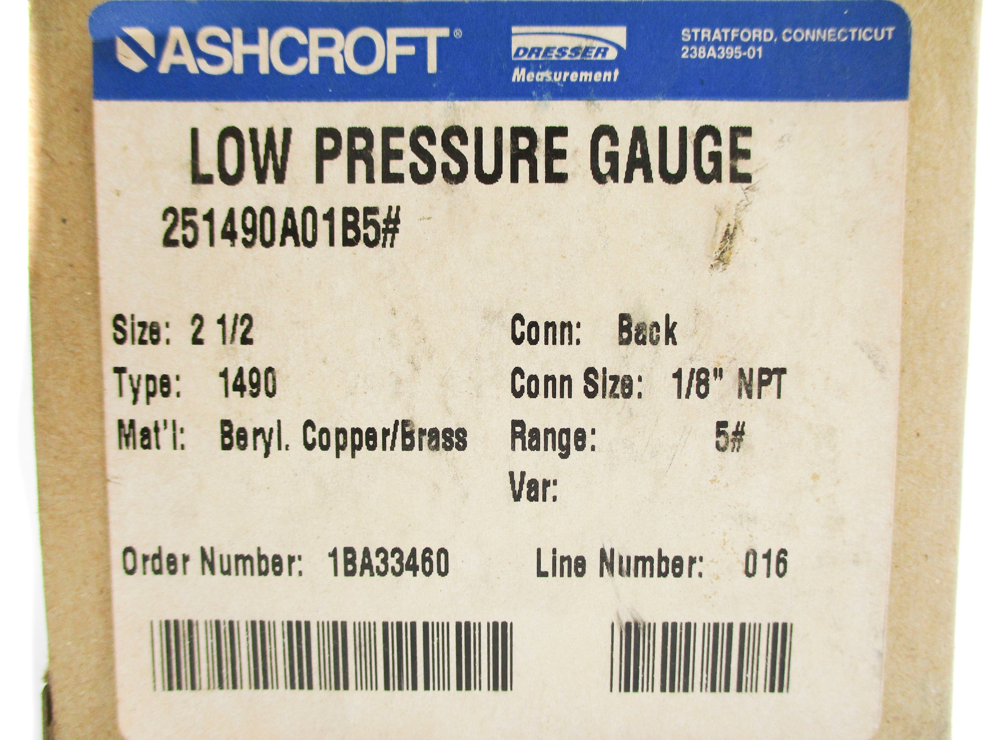 ASHCROFT 251490A01B5# 0-5PSI NSMP