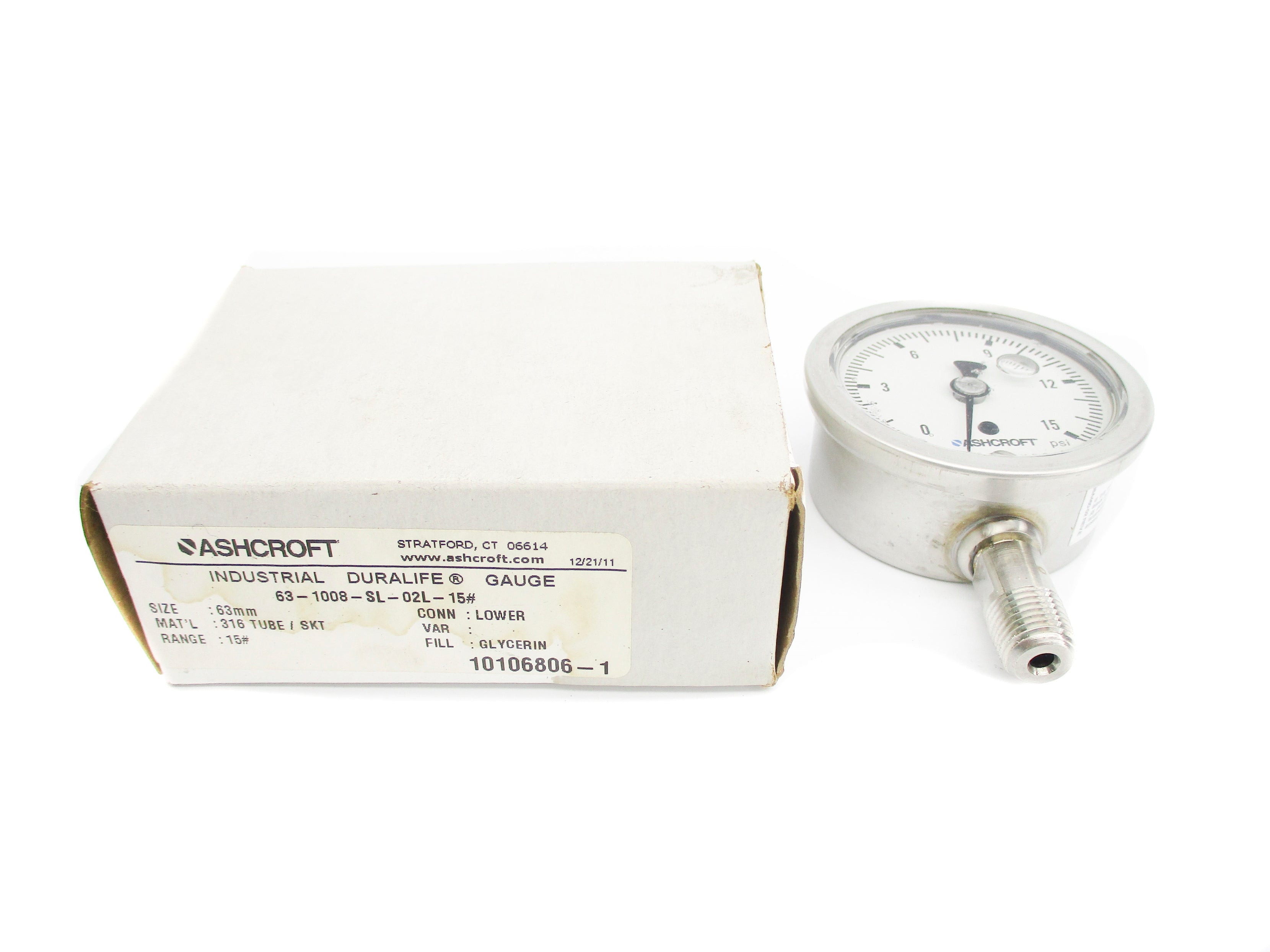ASHCROFT 631008SL02L15# 0-15PSI NSMP
