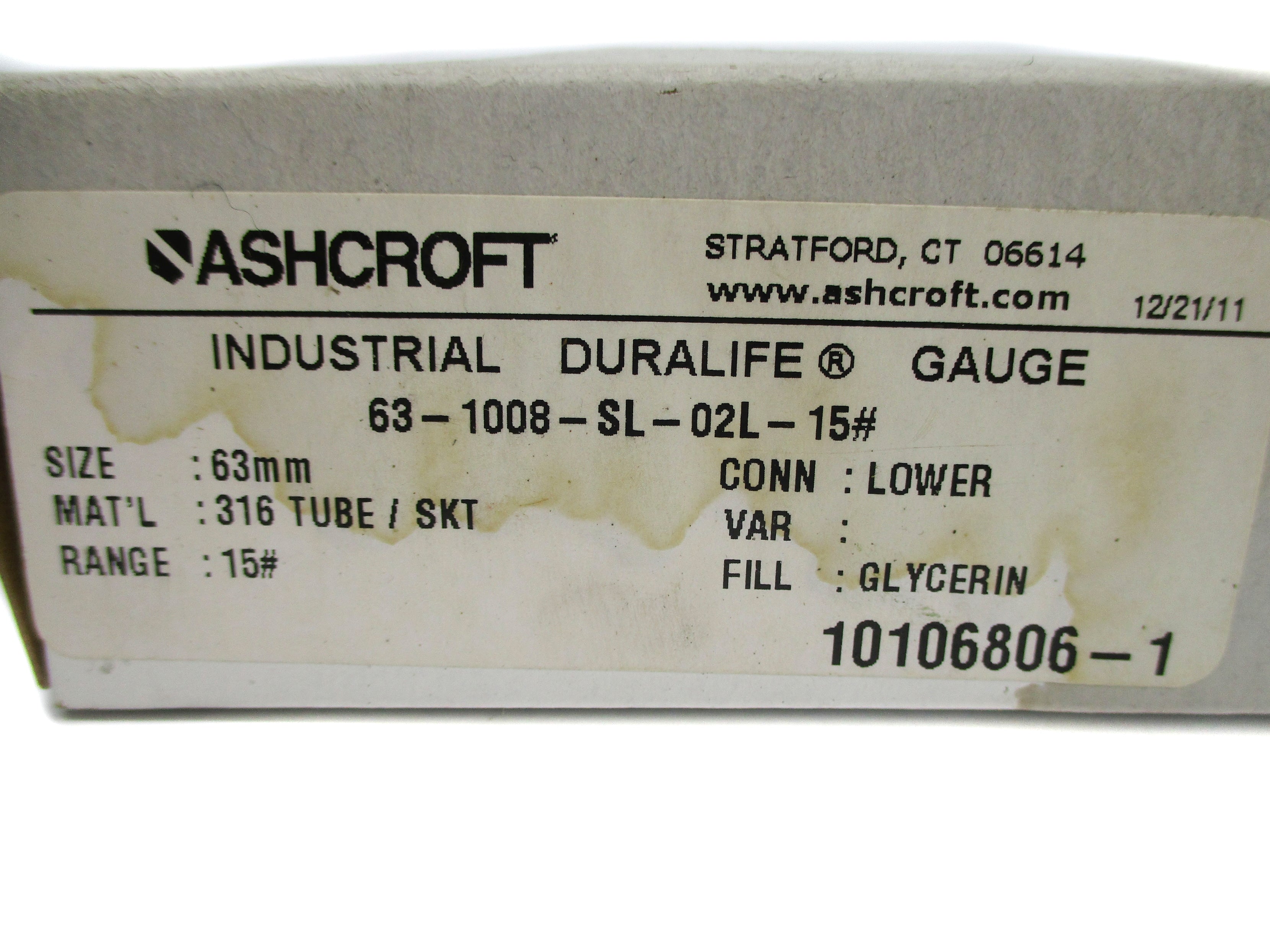 ASHCROFT 631008SL02L15# 0-15PSI NSMP