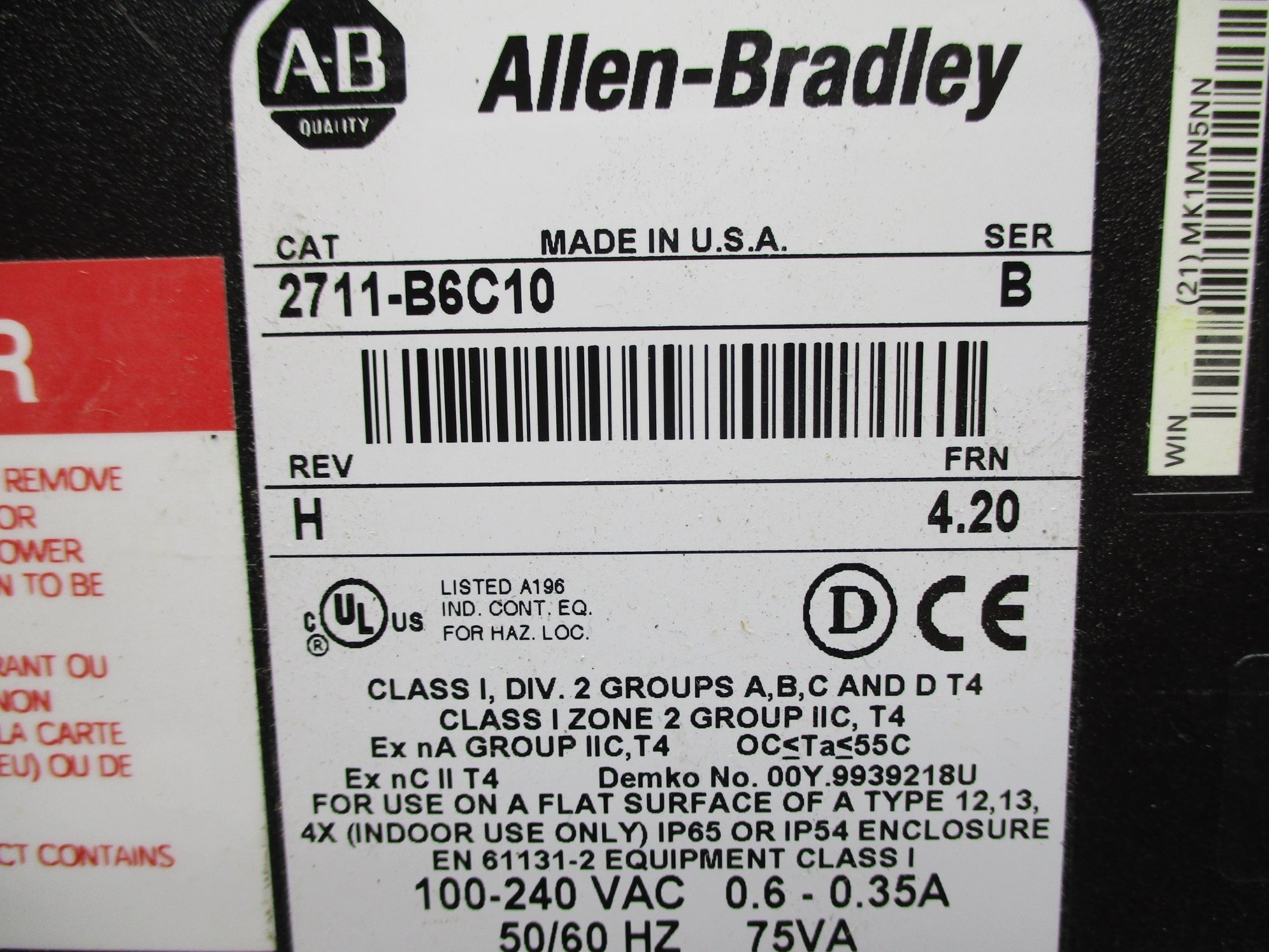 INDUSTRIAL SPARE PART 2711-B6C10 SER. B F/W 4.20 UNMP