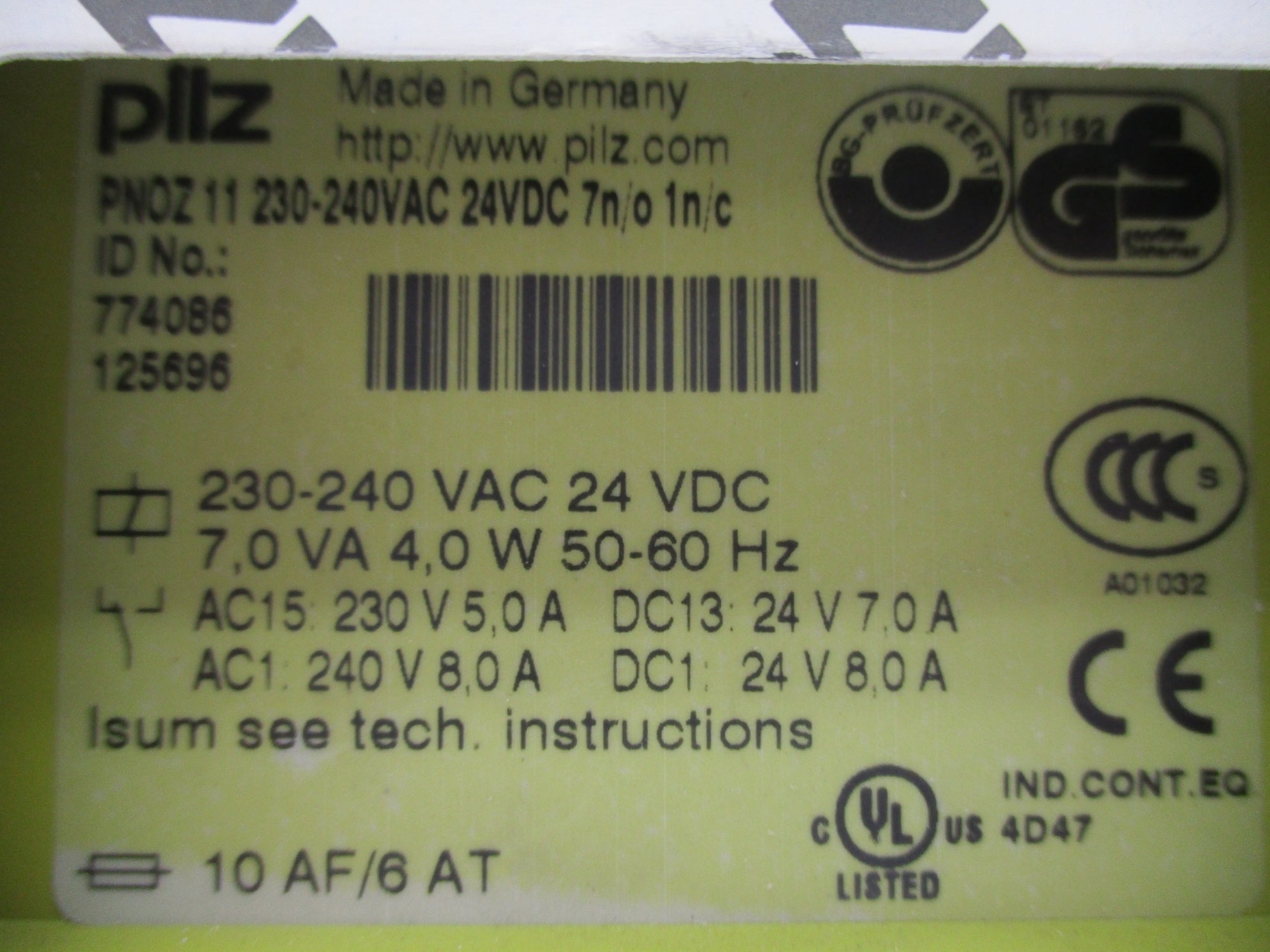 PILZ PNOZ11-230-240VAC-24VDC-7N/O-1N/C 24VDC NSMP