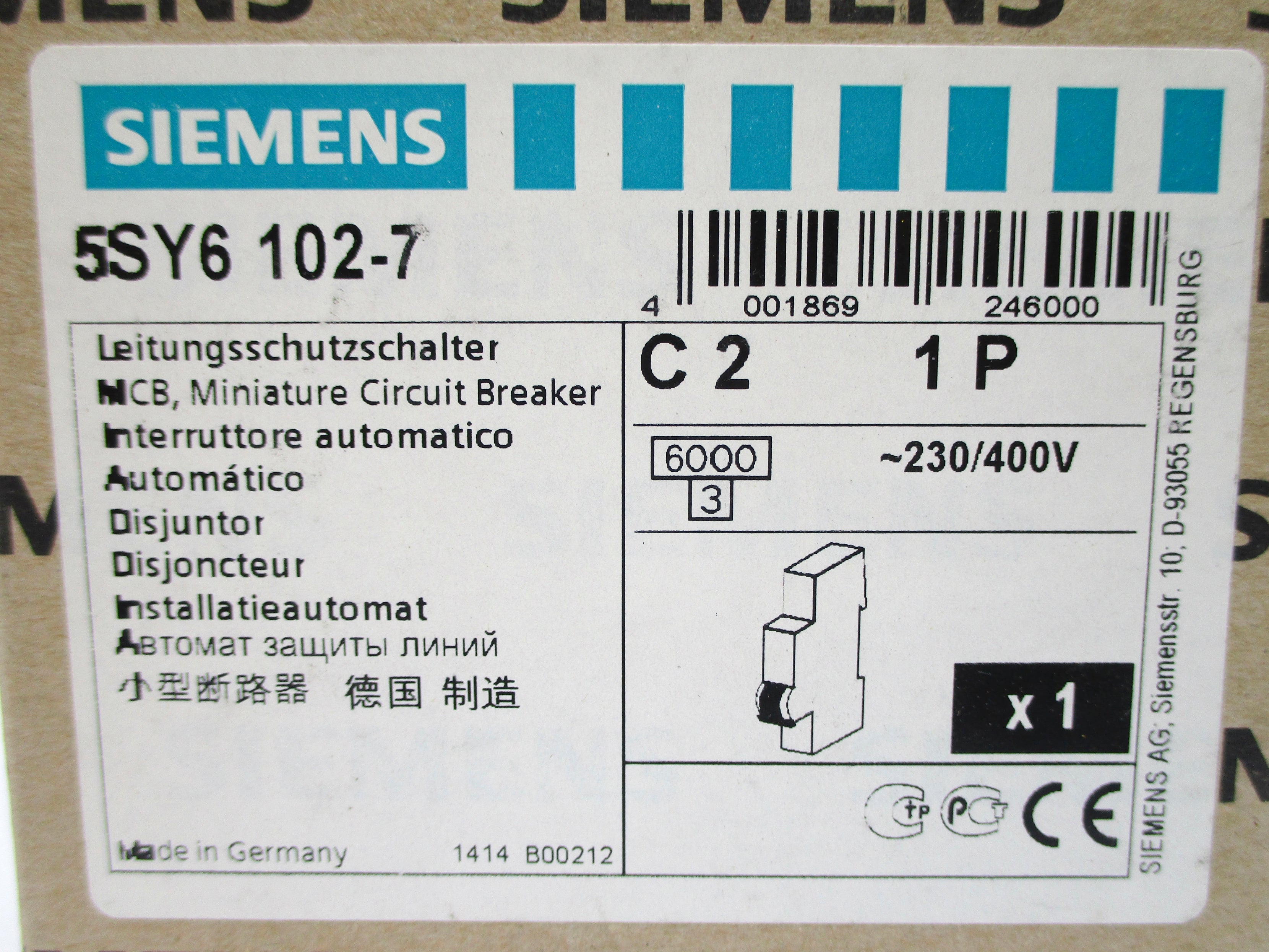 SIEMENS 5SY6102-7 230/400V 2A NSMP