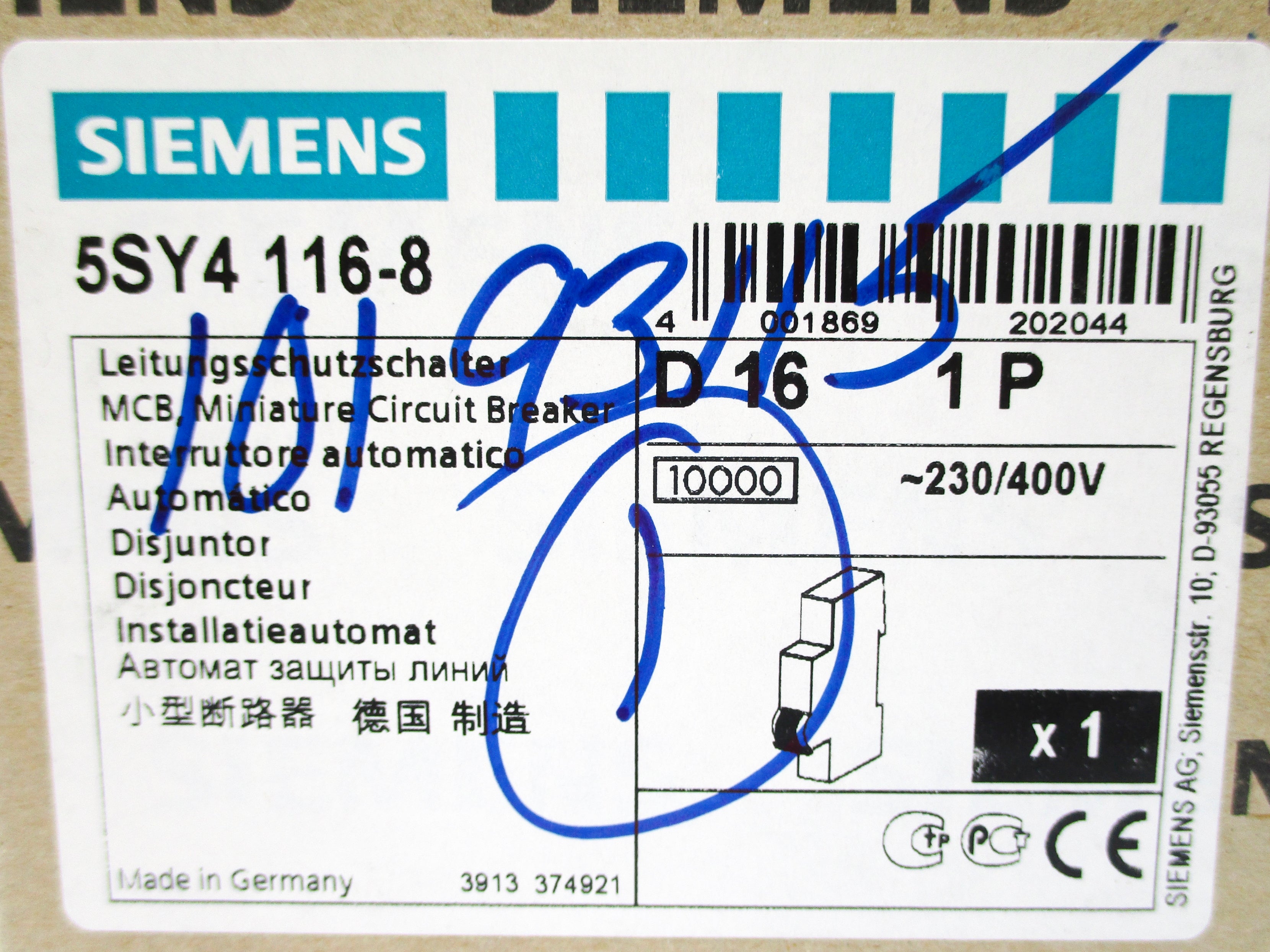 SIEMENS 5SY4116-8 230/400V 16A NSMP