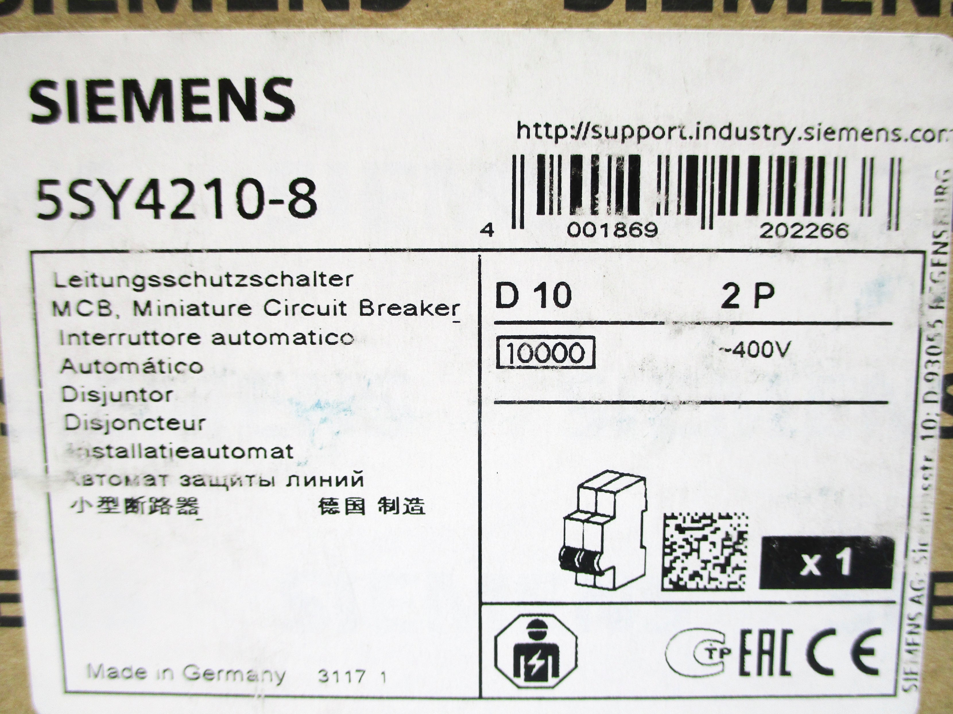 SIEMENS 5SY4210-8 400V 10A NSFS