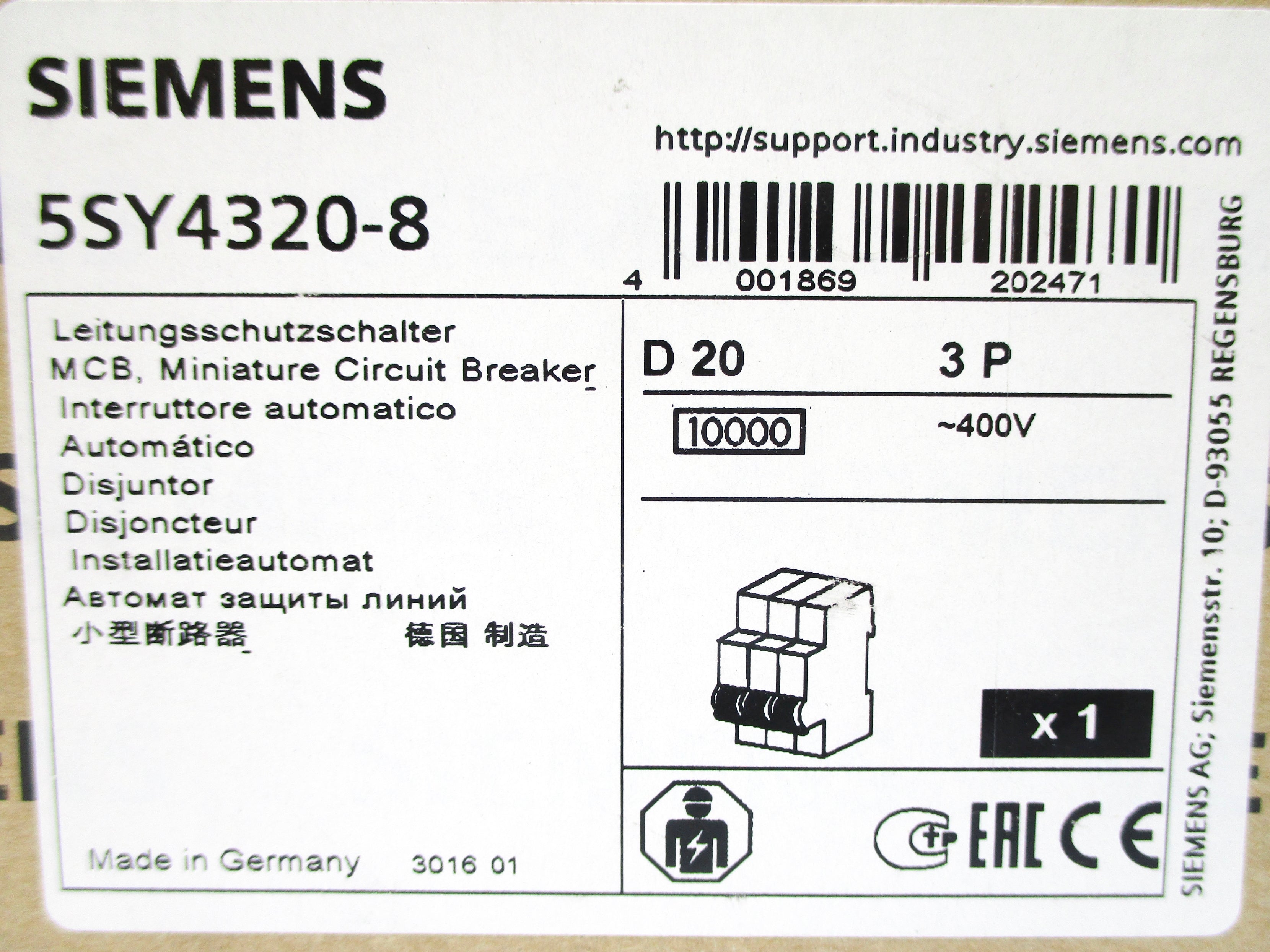 SIEMENS 5SY4320-8 400V 20A NSFS