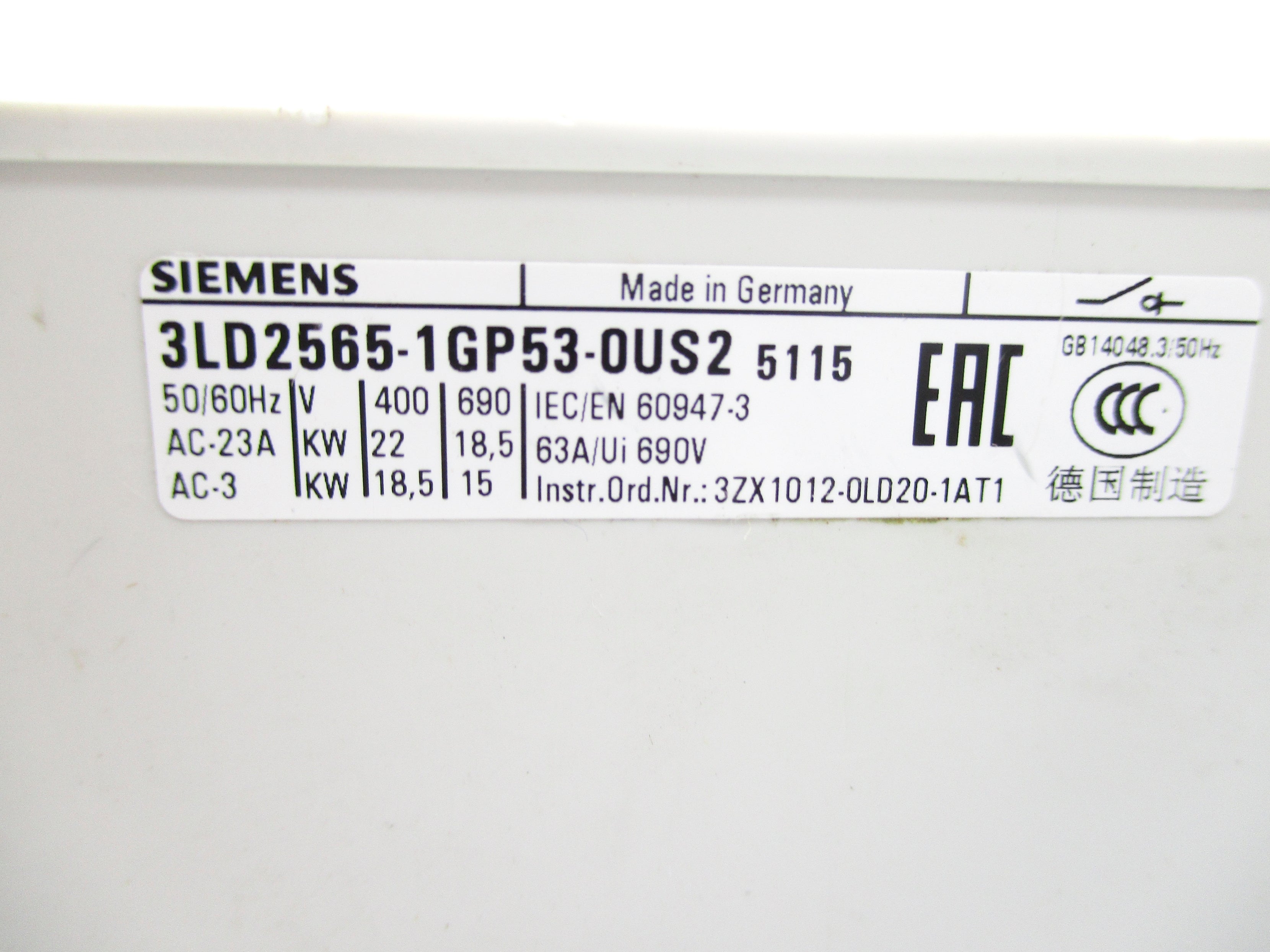 SIEMENS 3LD2565-1GP53-0US2 NSNP