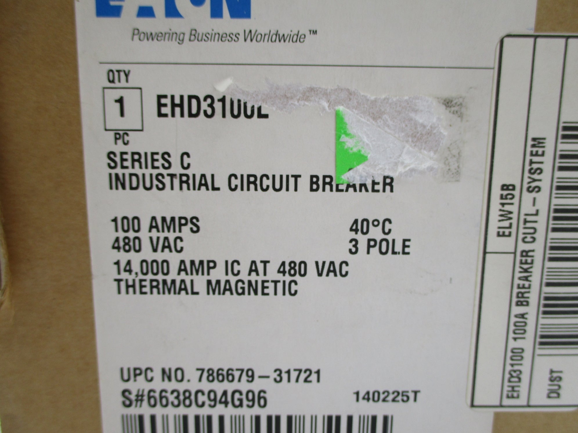 EATON EHD3100L SER. C 480VAC 100A NSMP