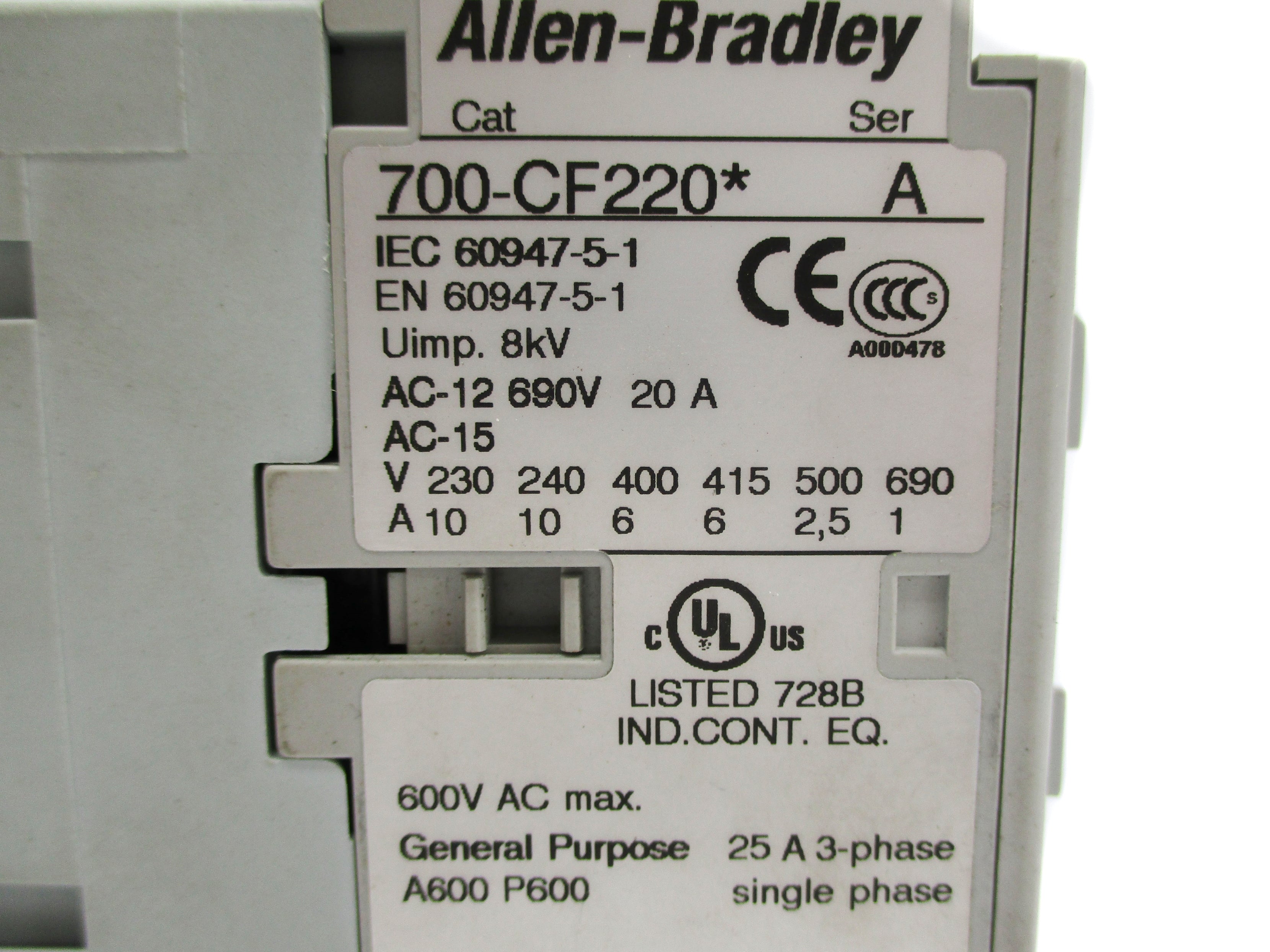 ALLEN BRADLEY 700-CF220B SER. A 440/480V 25A NSNP