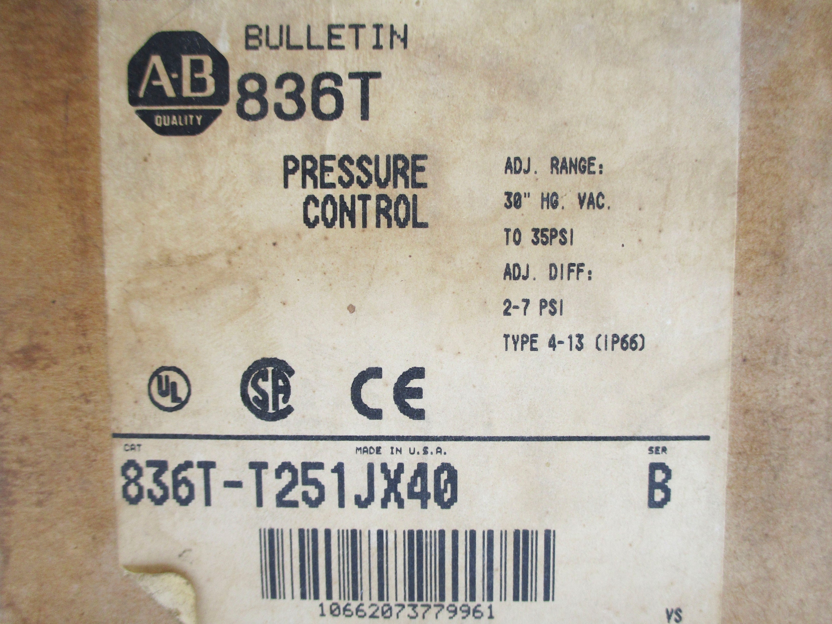 ALLEN BRADLEY 836T-T251JX40 SER. B 35PSI (BR/WH) NSMP