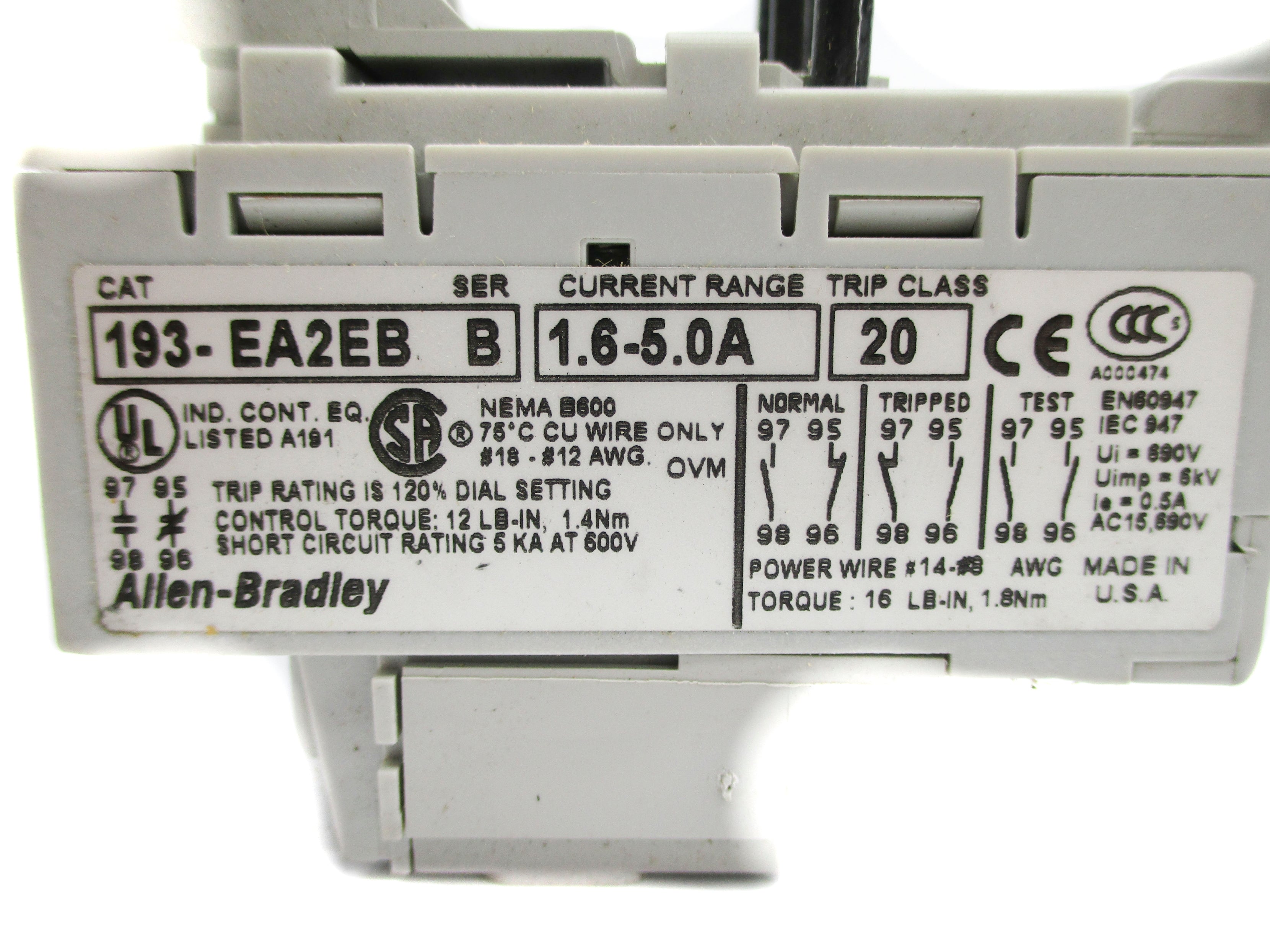 ALLEN BRADLEY 193-EA2EB SER. B 1.6-5A NSNP