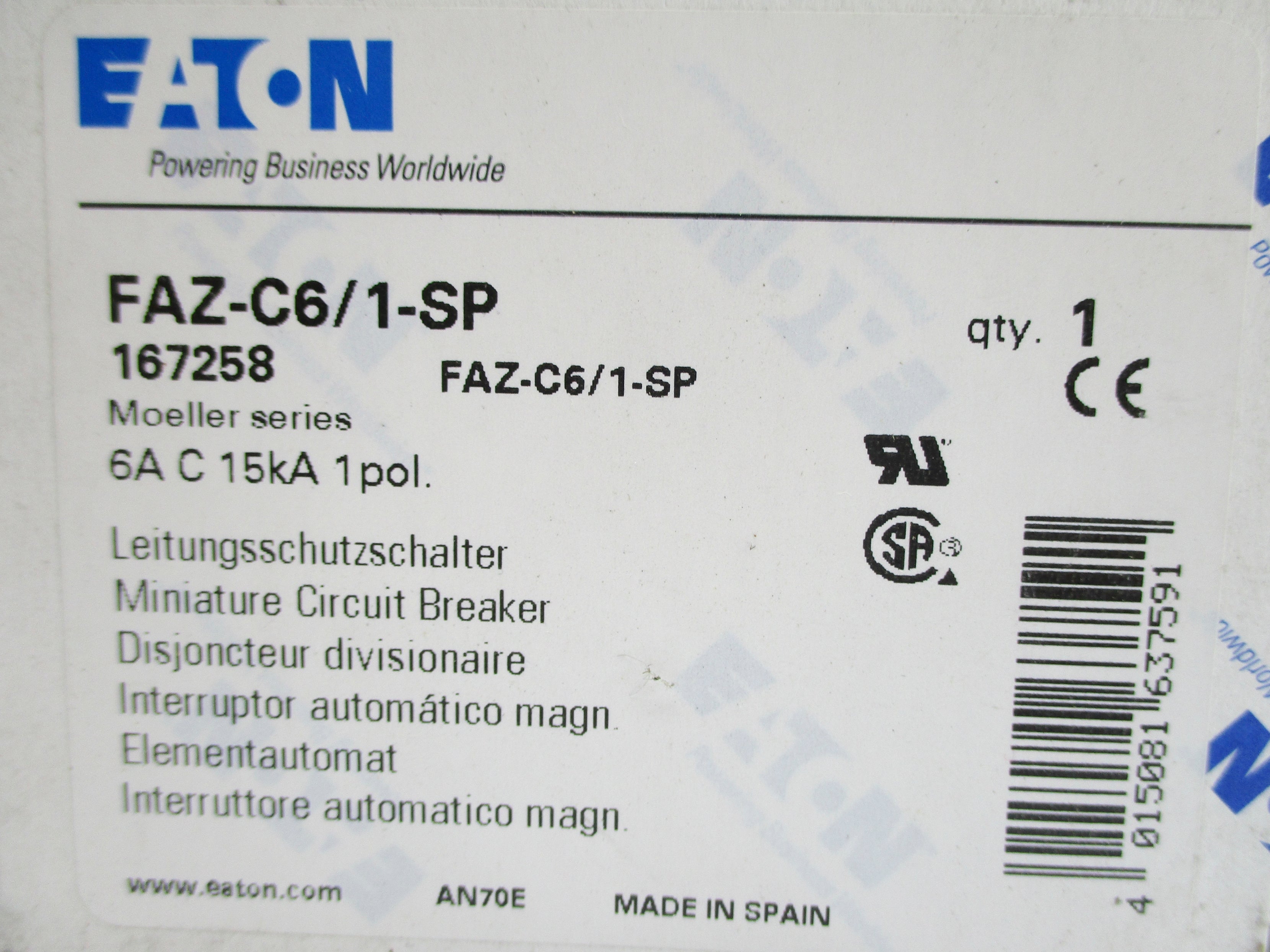 EATON FAZ-C6/1-SP 167258 415V 6A NSMP