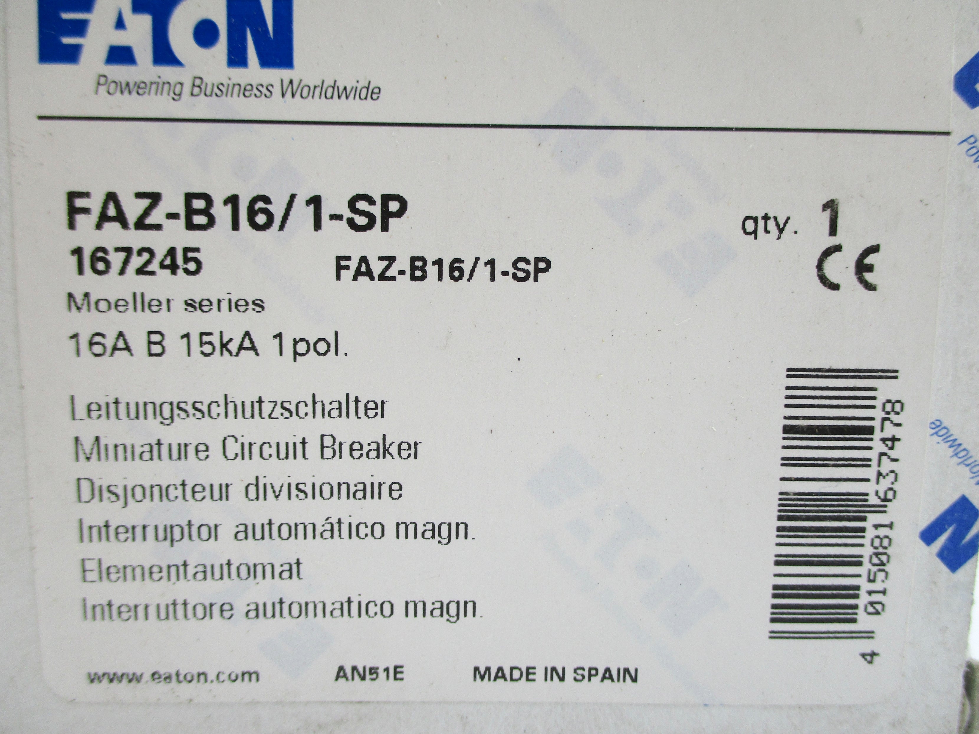 EATON FAZ-B16/1-SP 230/400V 240/415V 16A NSMP