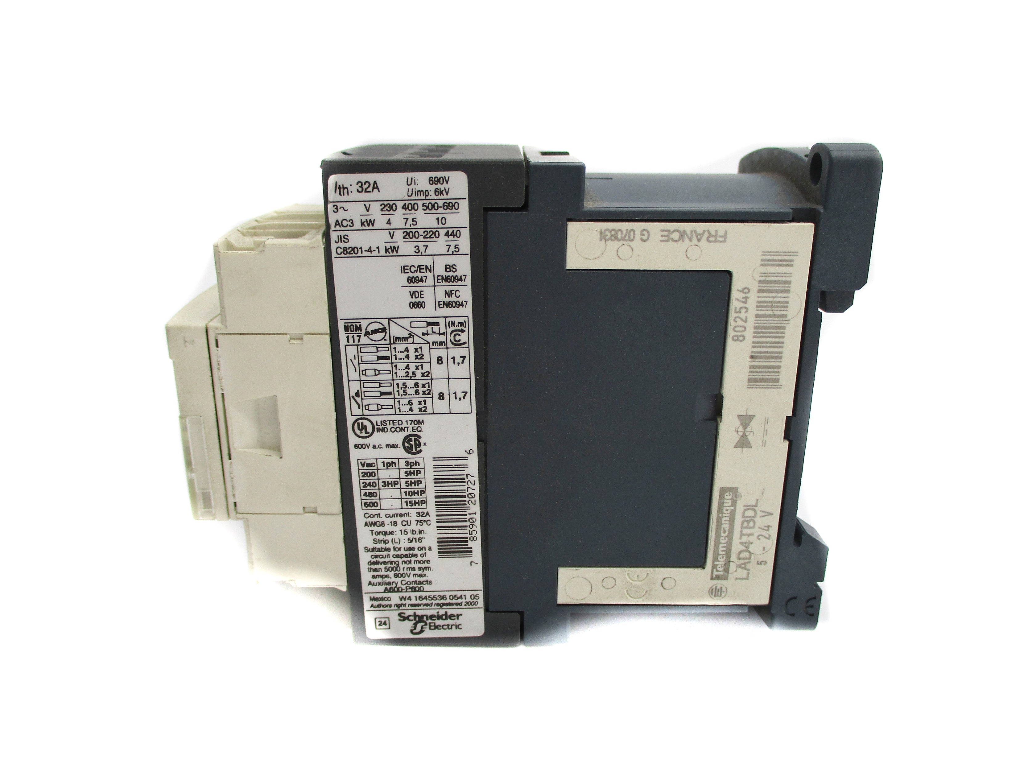 TELEMECANIQUE LC1D18BD 24VDC 32A 75'C NSNP