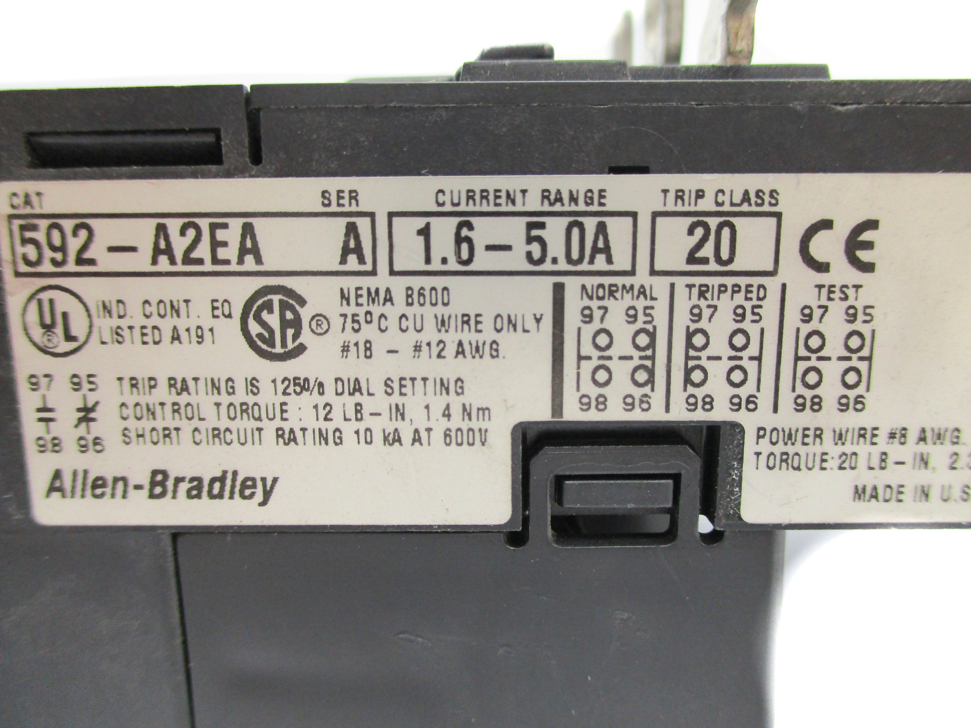ALLEN BRADLEY 592-A2EA SER. A 600V 1.6-5.0A NSNP