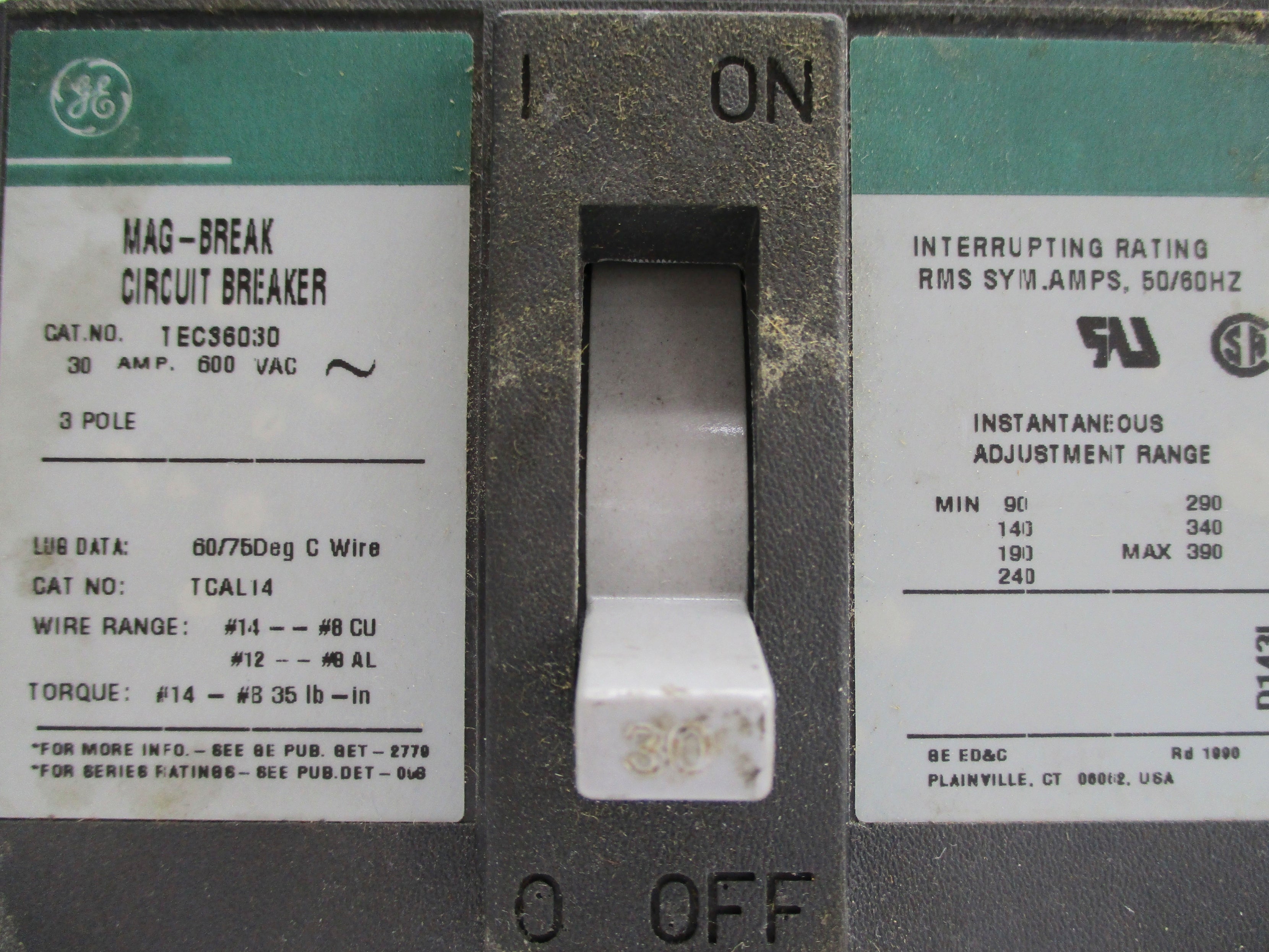 GENERAL ELECTRIC TEC36030 30A 600VAC NSNP