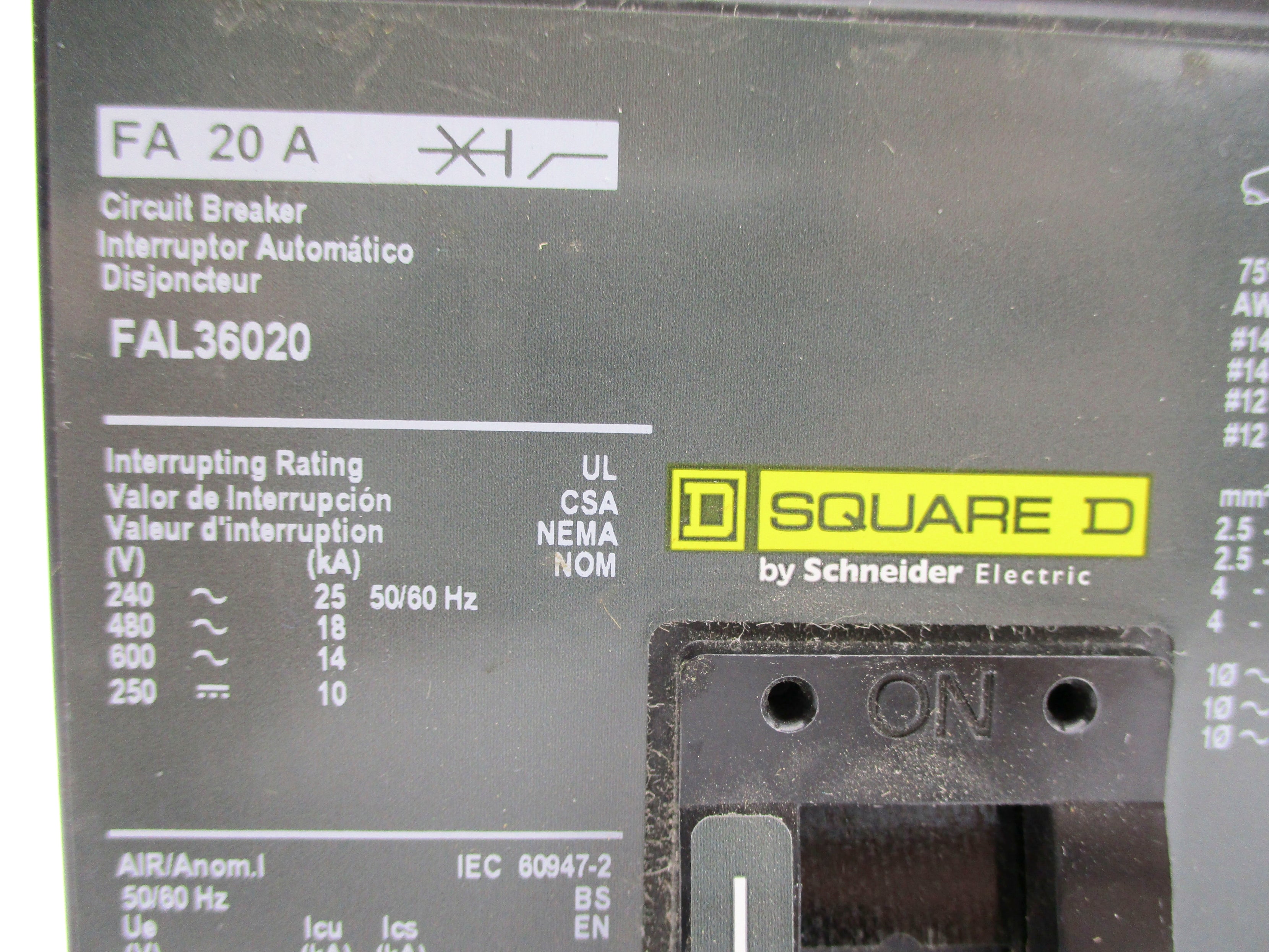 SQUARE D FAL36020 20A 600V NSNP