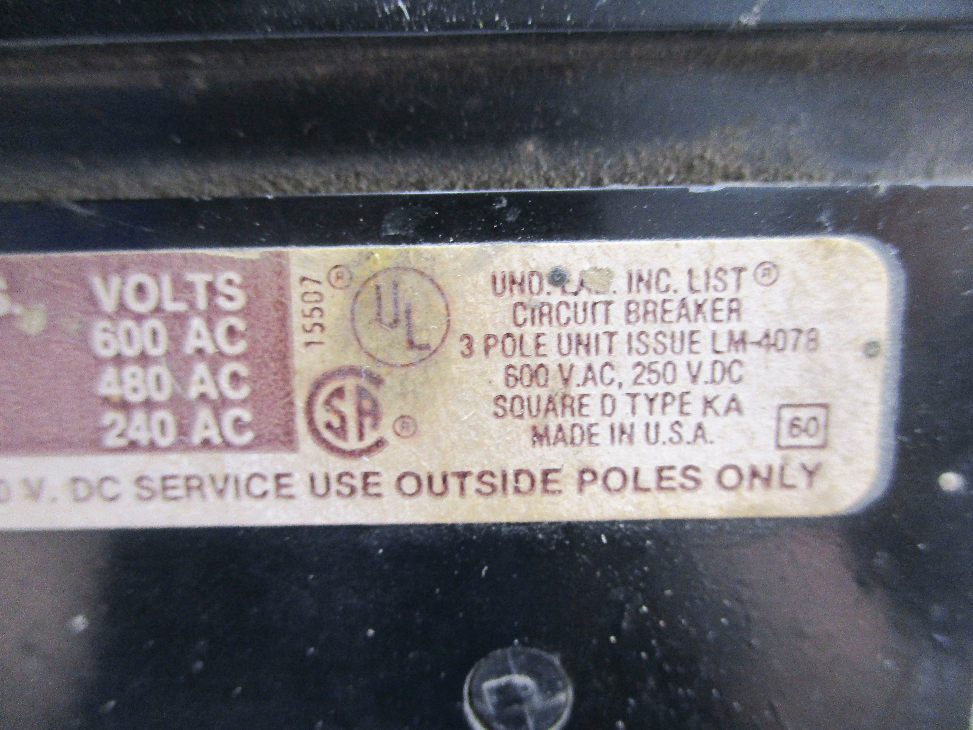 SQUARE D KA3225 225A 600V UNMP
