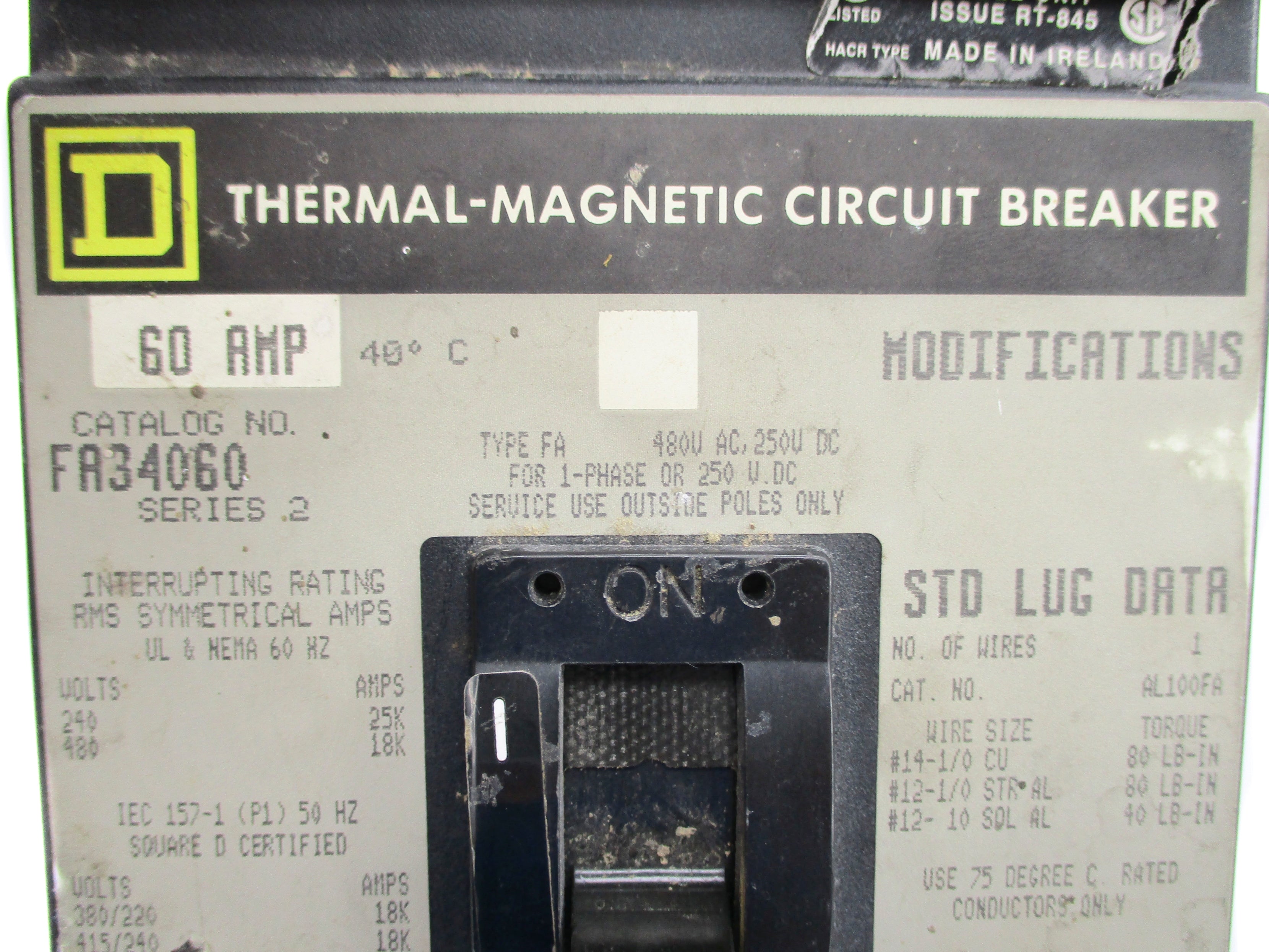 SQUARE D FA34060 SER. 2 60A 480V UNMP