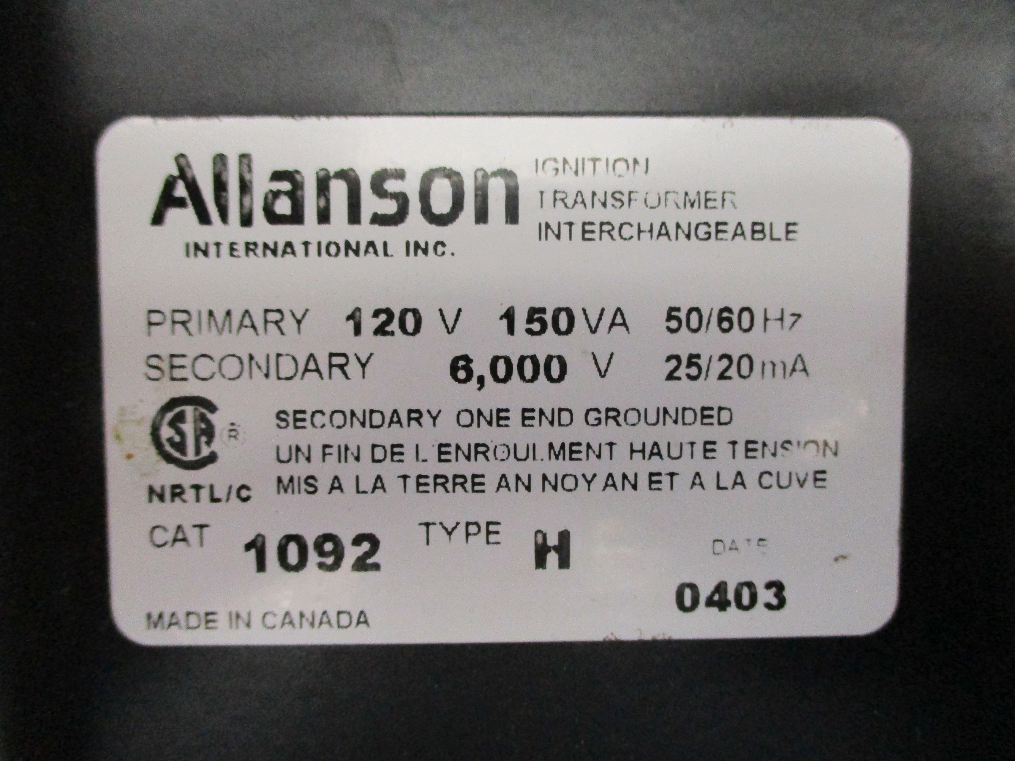 ALLANSON 1092-H NSNP