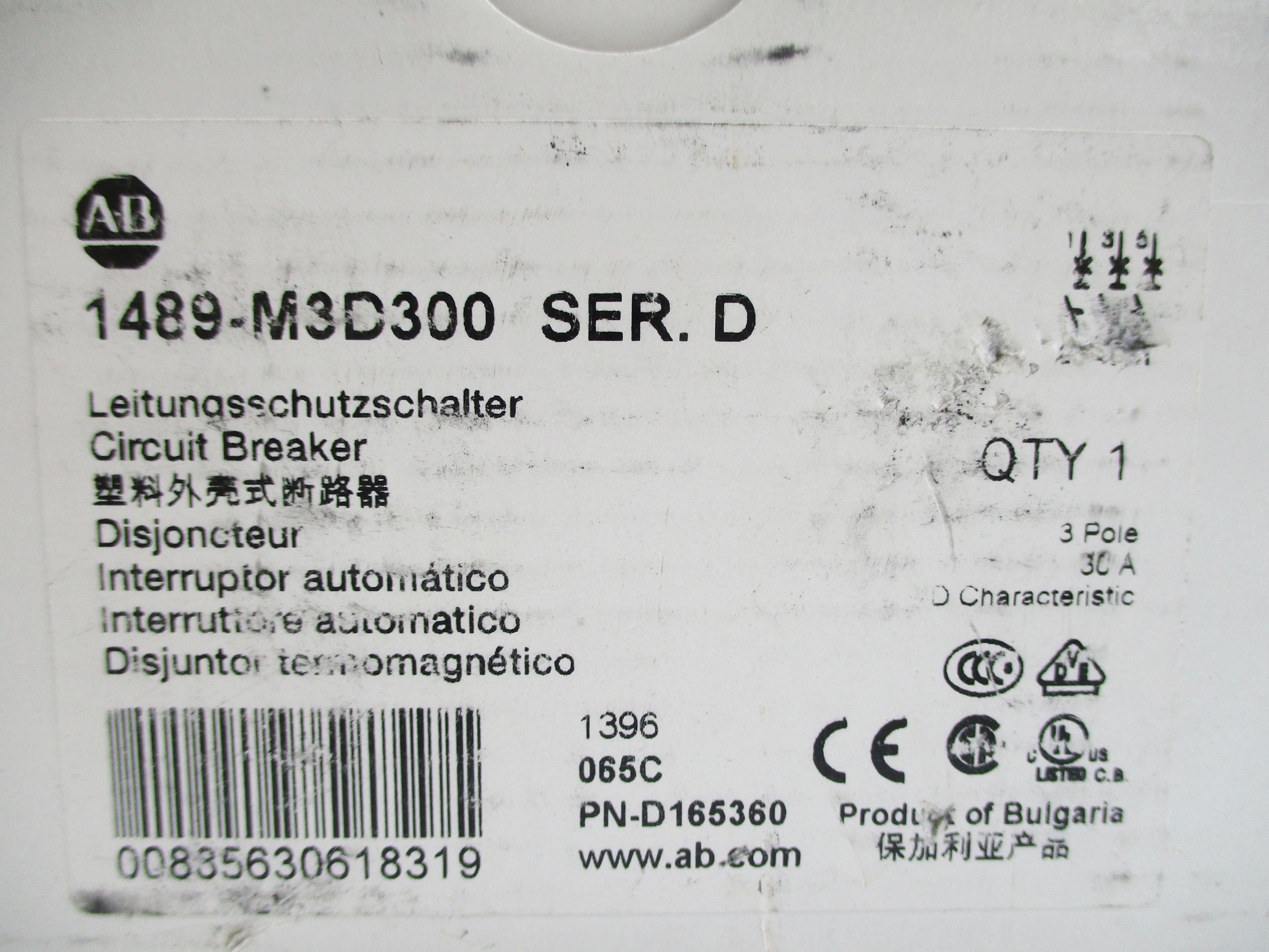 ALLEN BRADLEY 1489-M3D300 SER. D 277V 30A NSMP