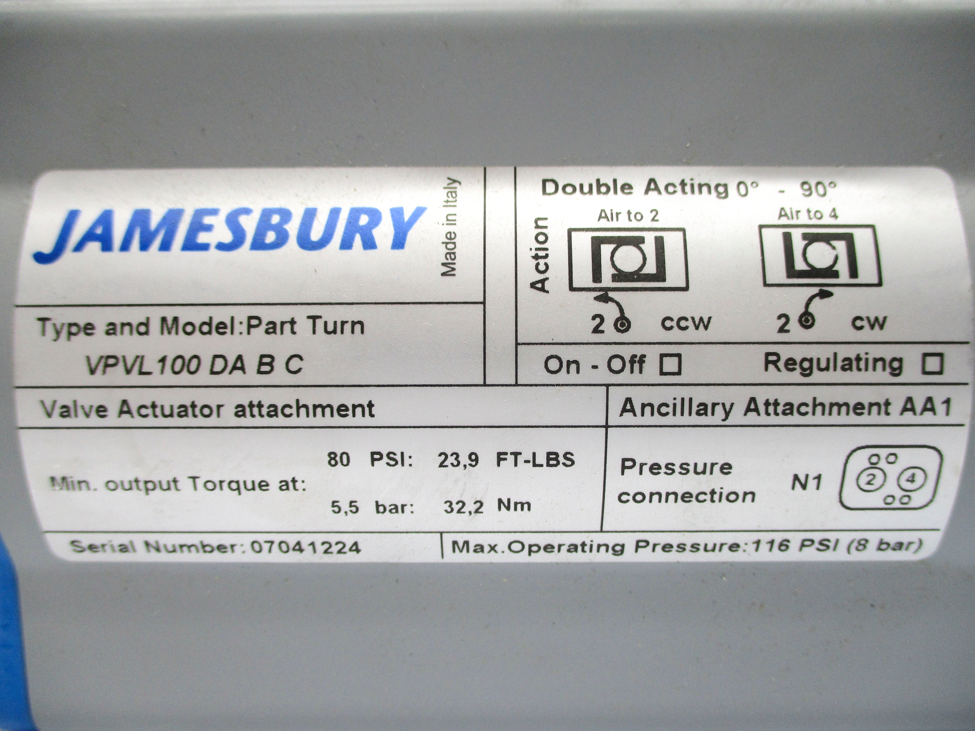 JAMESBURY VPVL100DABC NSNP
