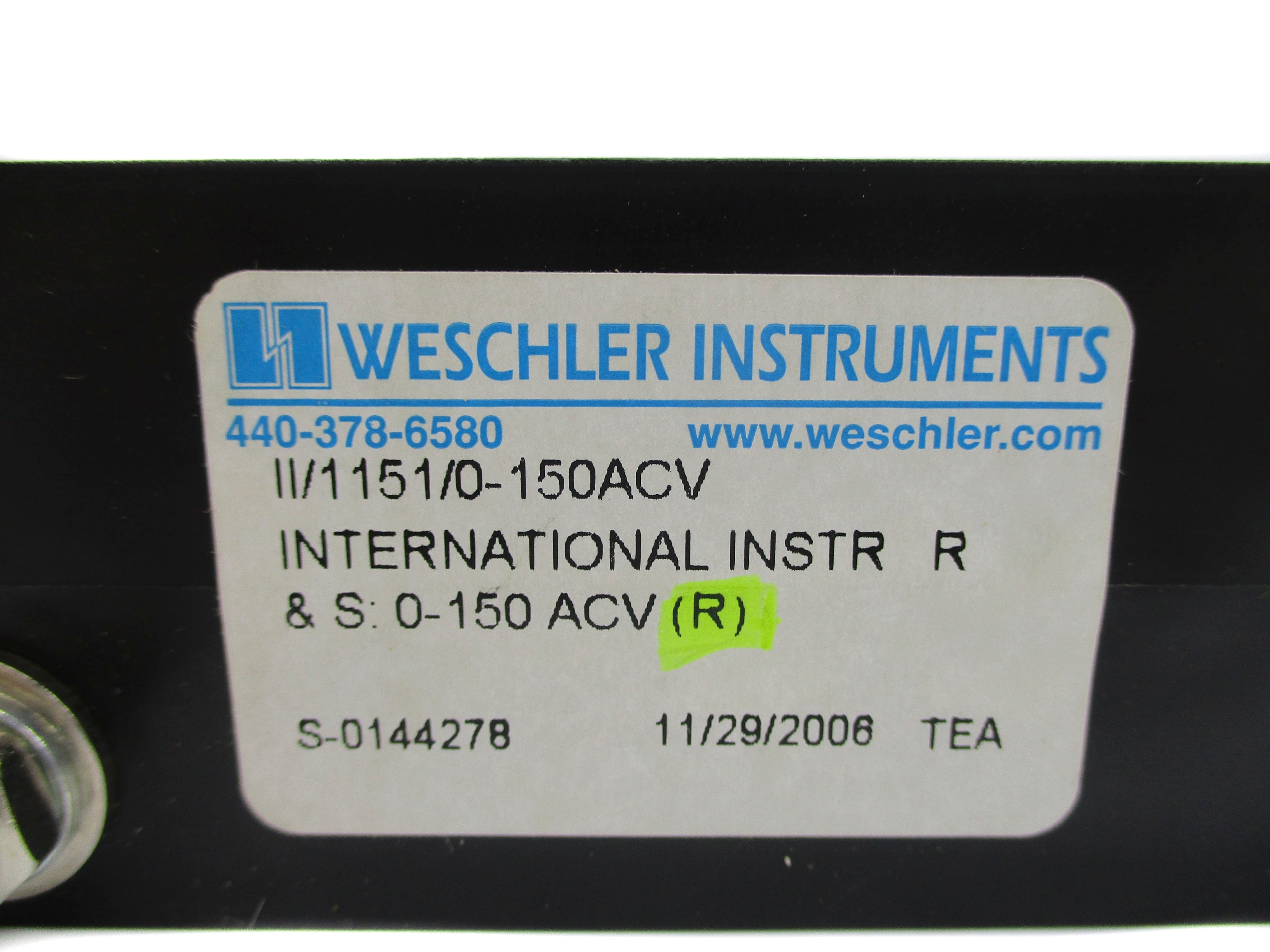WESCHLER INSTRUMENTS S-0144278 0-150ACV NSNP