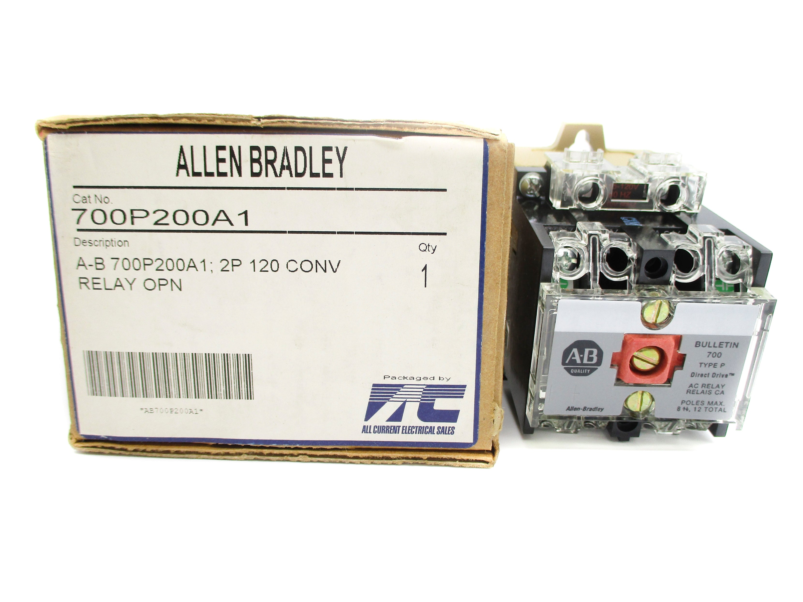 ALLEN BRADLEY 700-P200A1 SER. D 110/120V 10A (BR/WH) NSMP