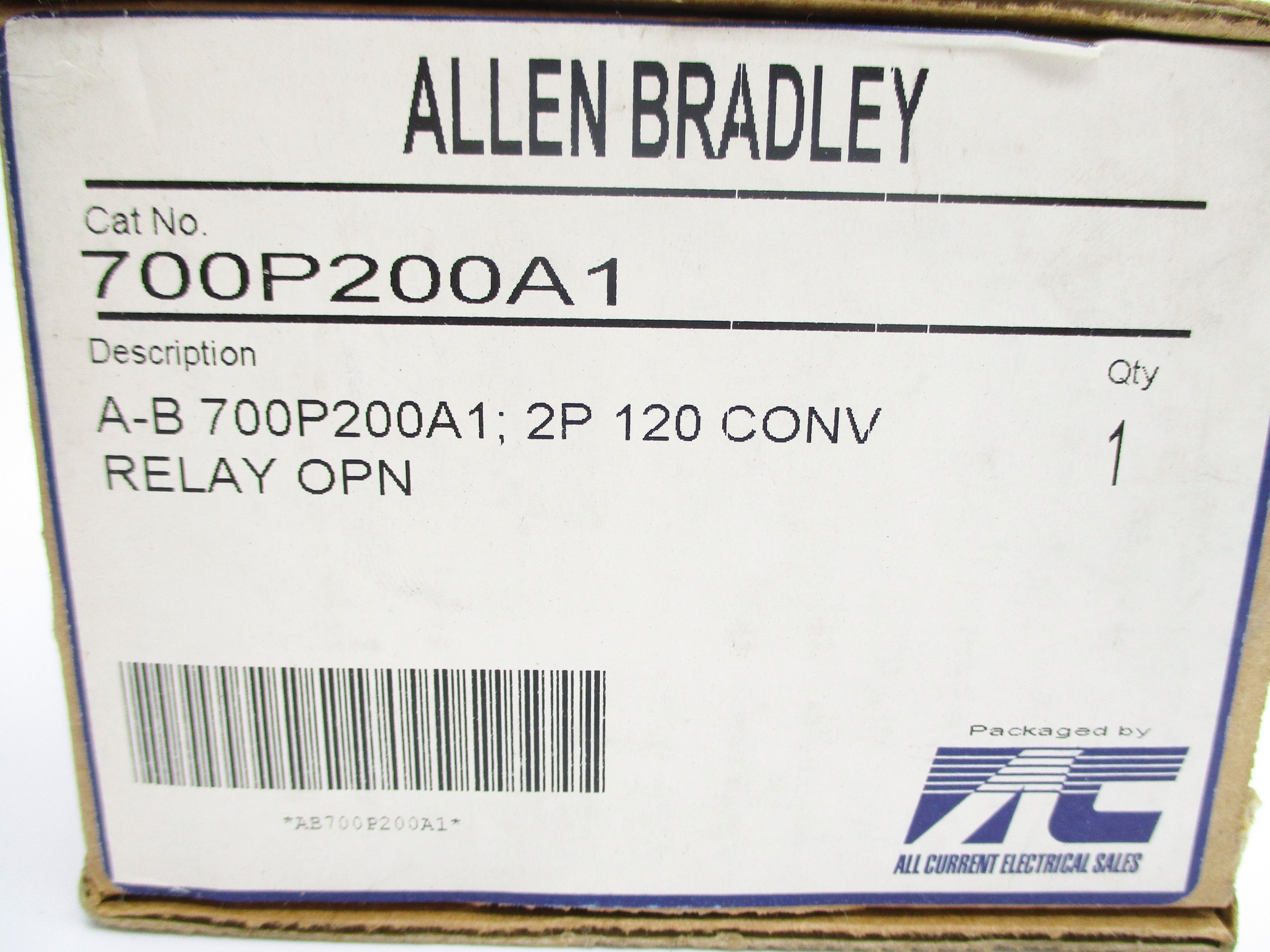 ALLEN BRADLEY 700-P200A1 SER. D 110/120V 10A (BR/WH) NSMP