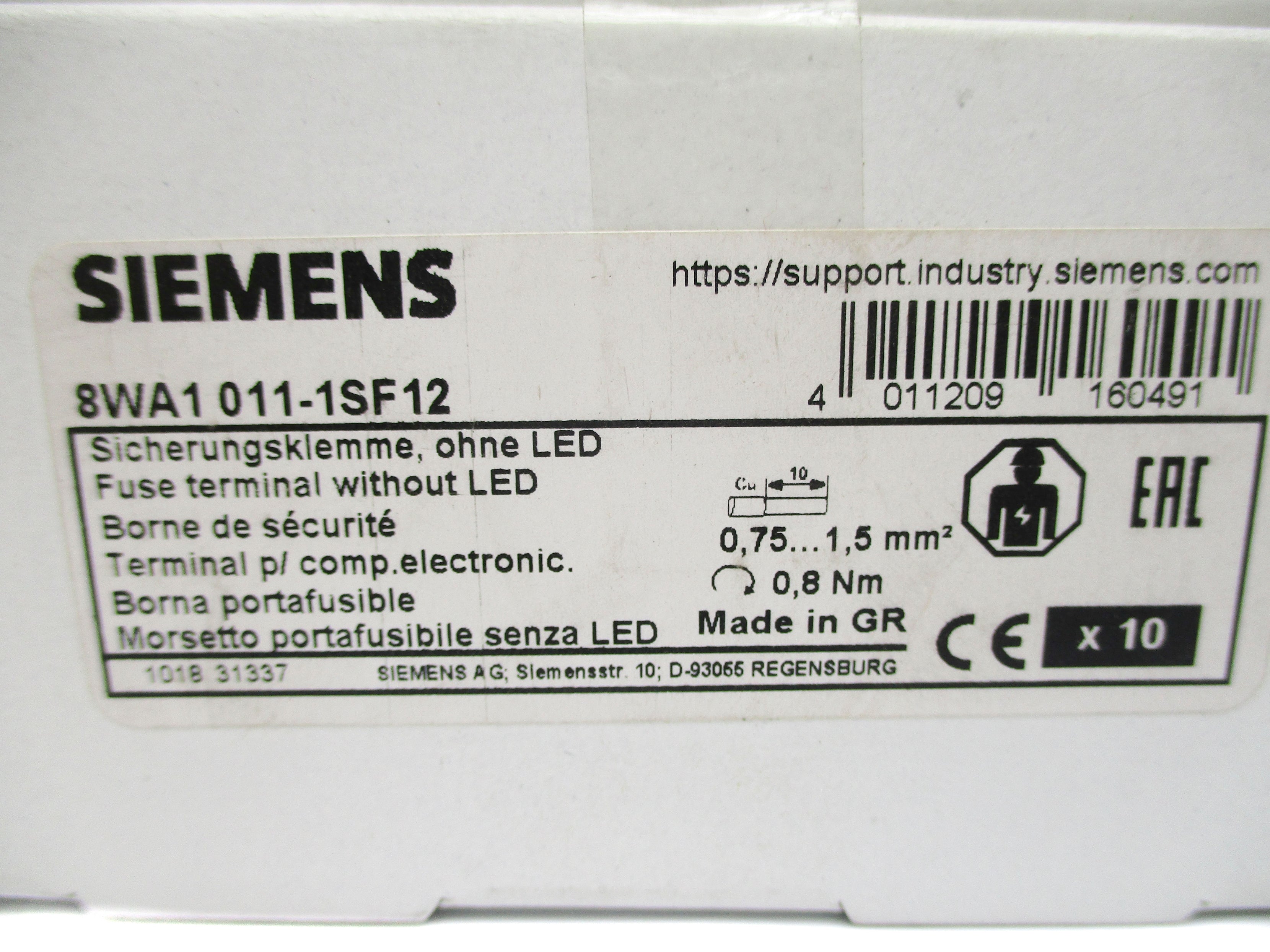 SIEMENS 8WA1011-1SF12 (PKG OF 10) NSMP