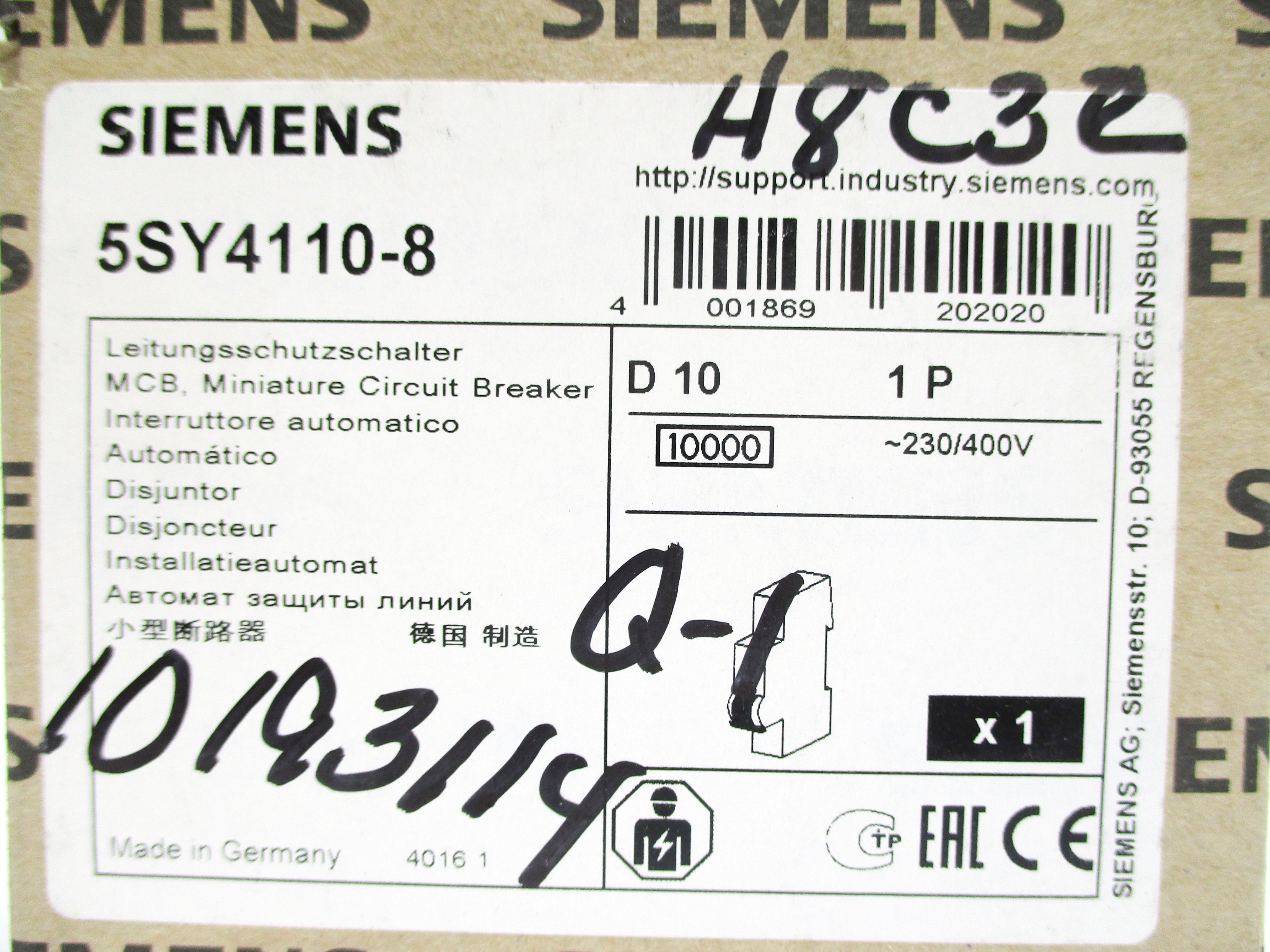 SIEMENS 5SY4110-8 230/400V 10A NSMP