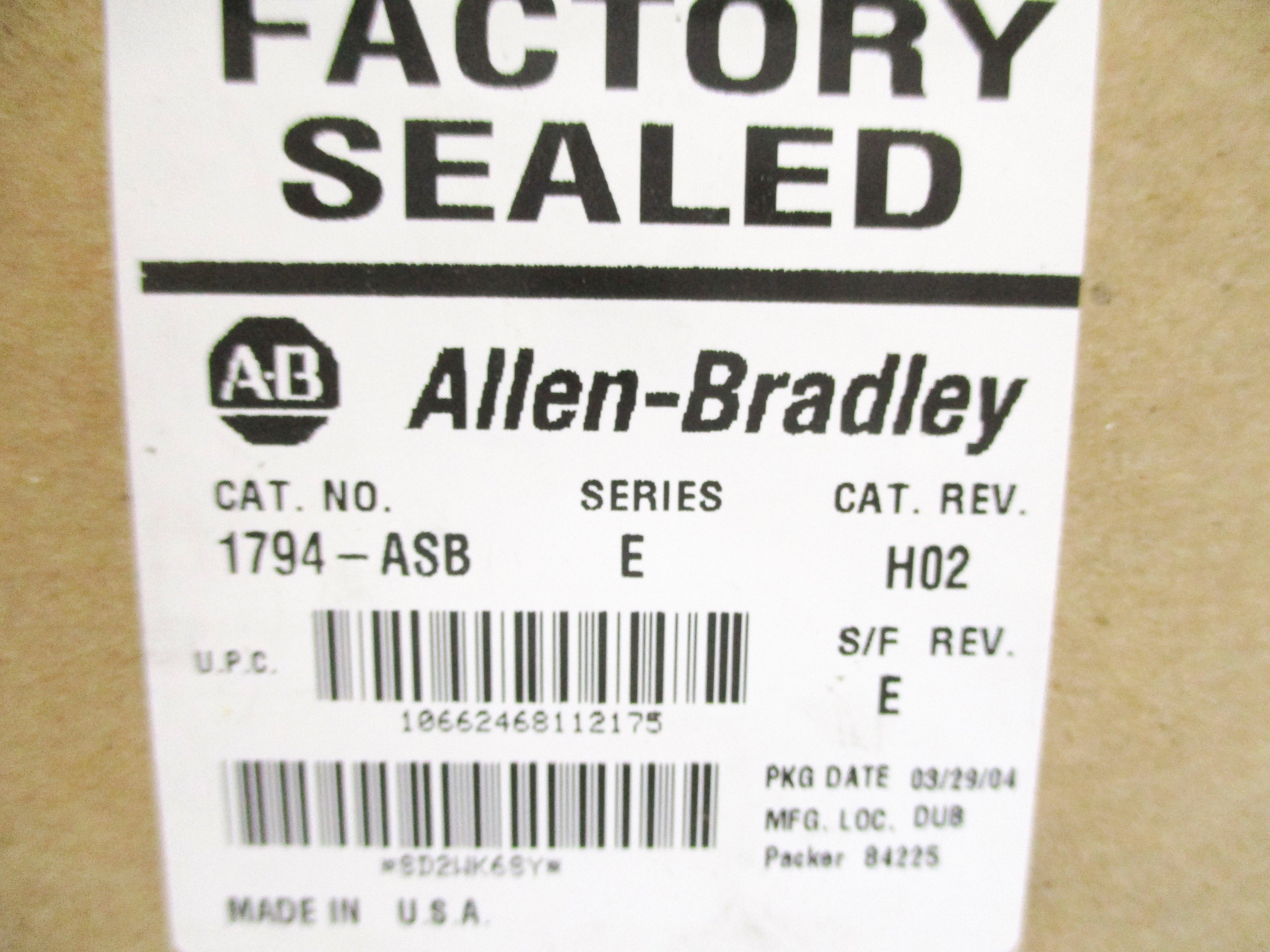 ALLEN BRADLEY 1794-ASB SER. E F/W E 24VDC REV. A02 NSMP