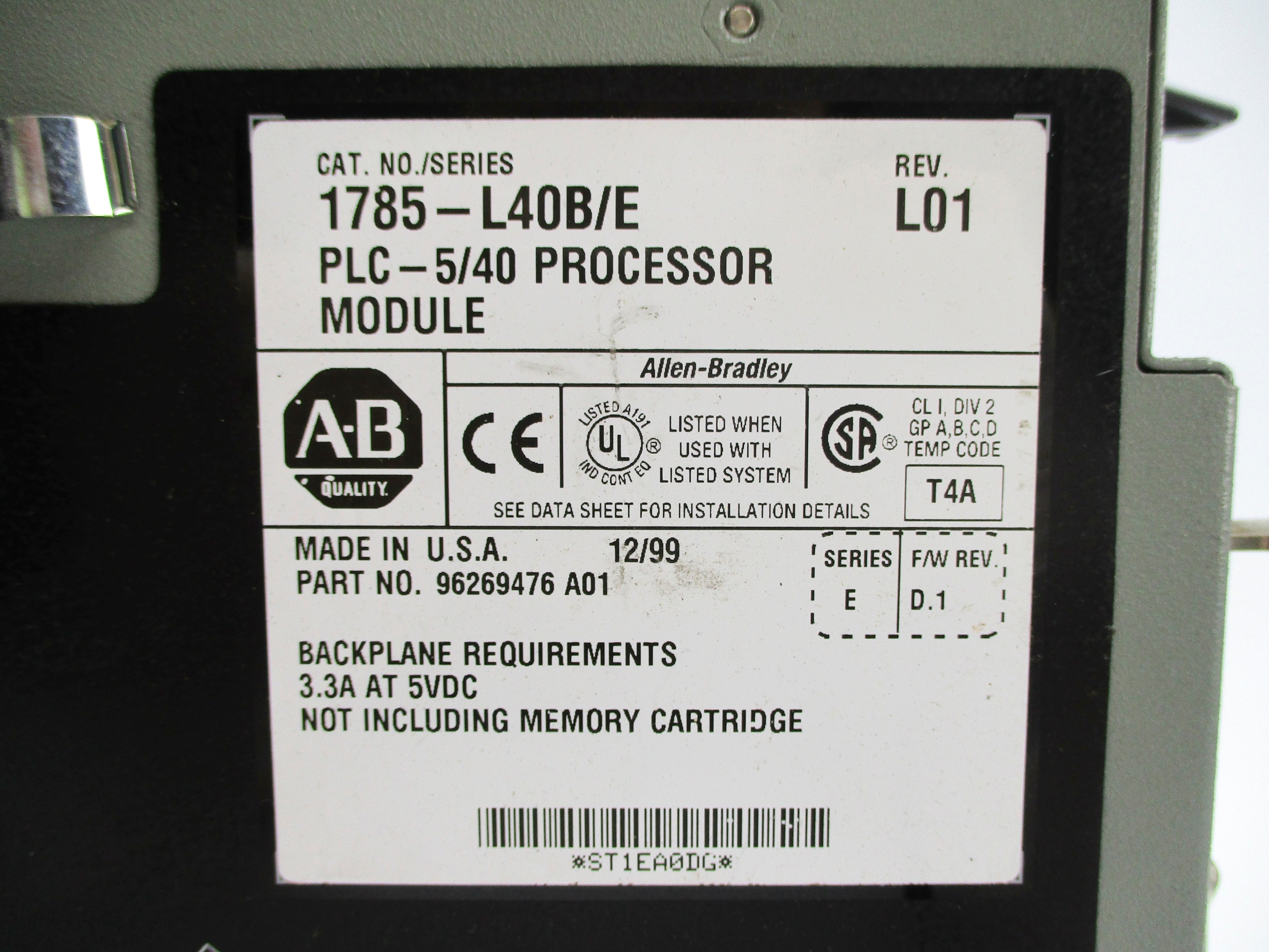 ALLEN BRADLEY 1785-L40B SER. E F/W D.1 5VDC 3.3A UNMP