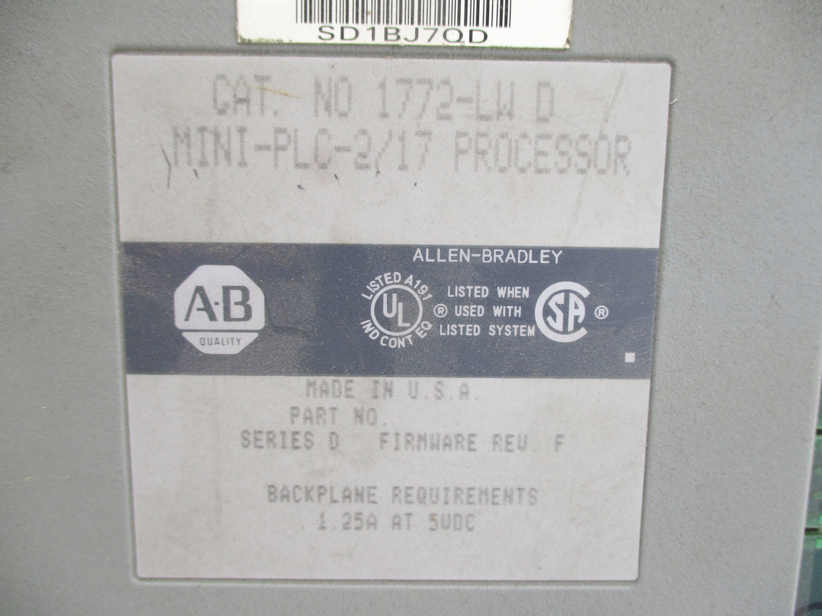 ALLEN BRADLEY 1772-LW SER. D F/W F UNMP