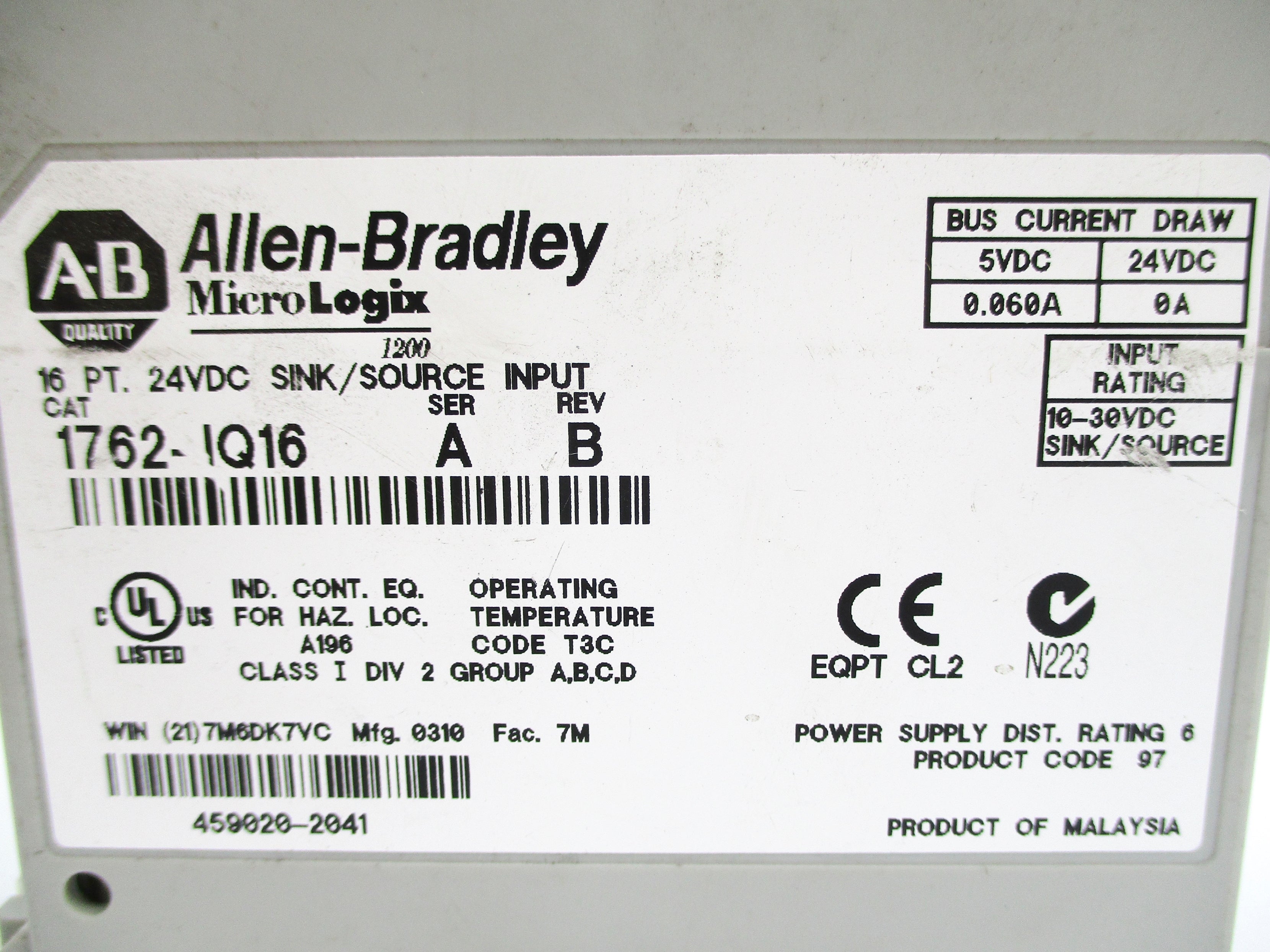 ALLEN BRADLEY 1762-IQ16 SER. A NSNP