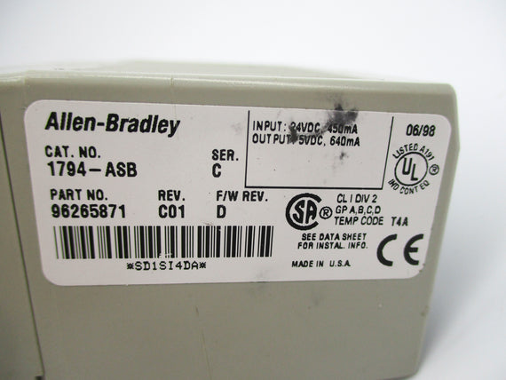 ALLEN BRADLEY 1794-ASB SER. C F/W D 24VDC REV. C01 NSNP