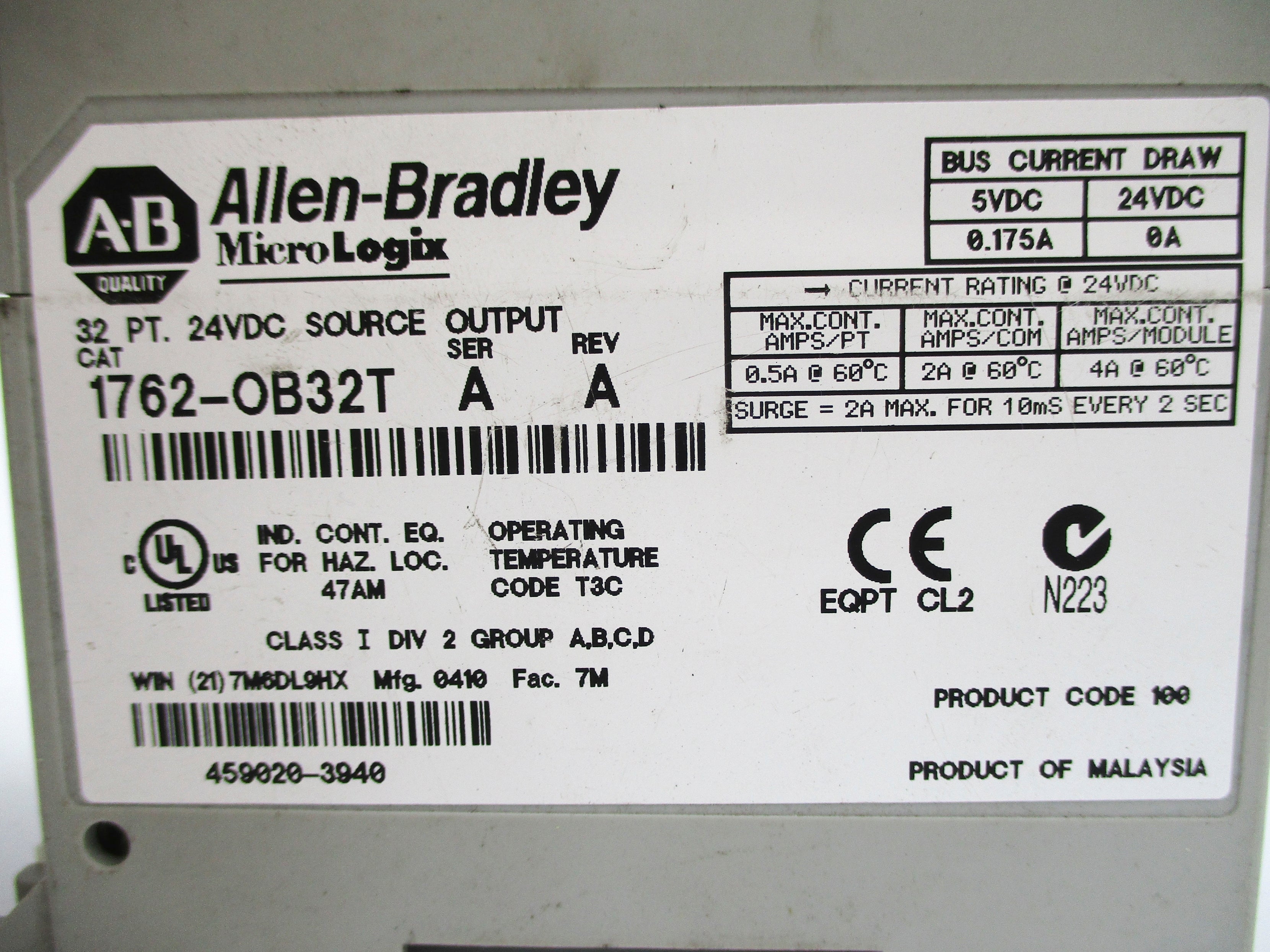ALLEN BRADLEY 1762-OB32T SER. A NSNP
