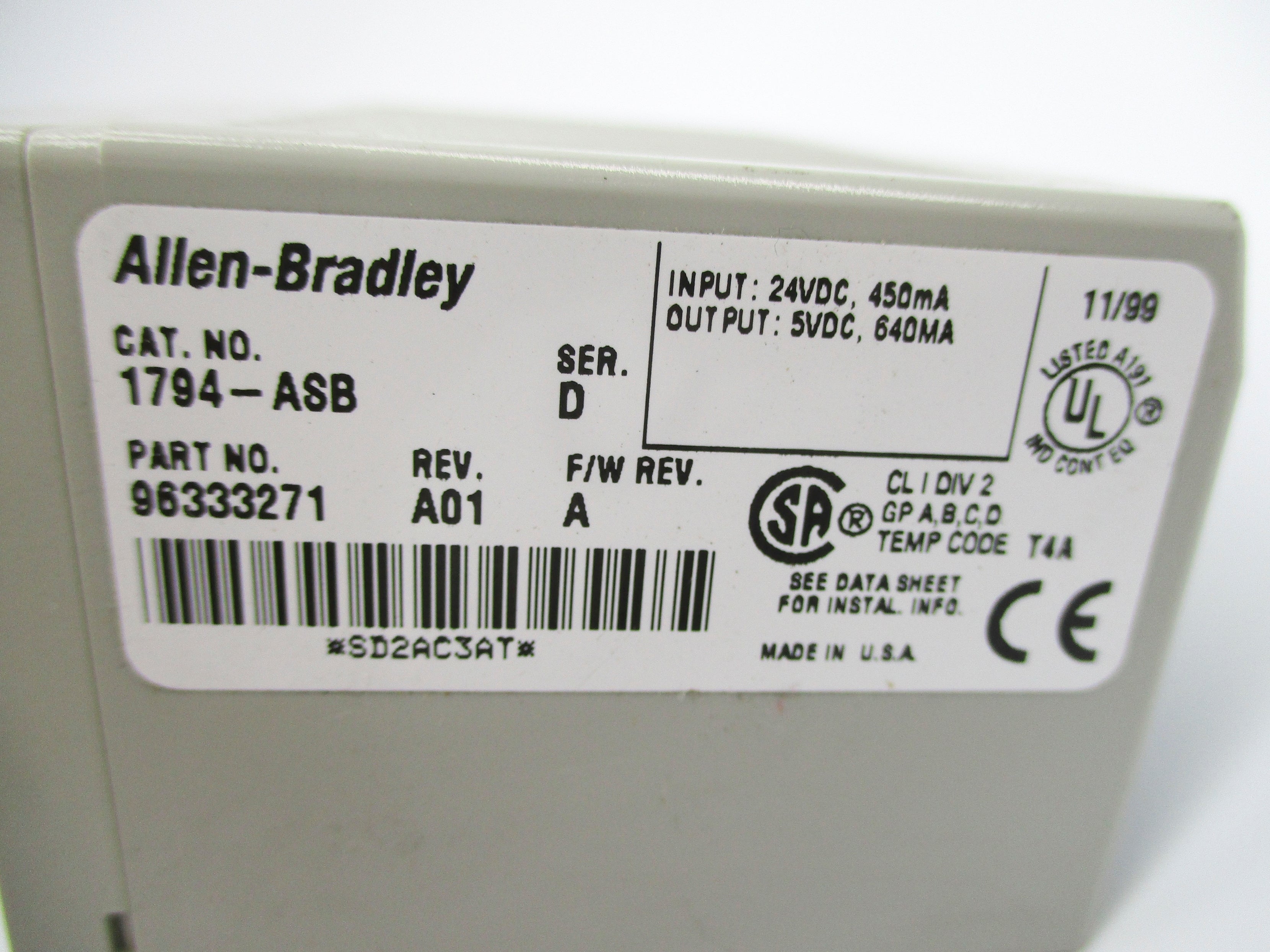 ALLEN BRADLEY 1794-ASB SER. D F/W A 24VDC REV. A01 NSNP