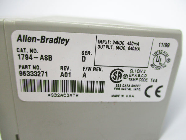 ALLEN BRADLEY 1794-ASB SER. D F/W A 24VDC REV. A01 NSNP